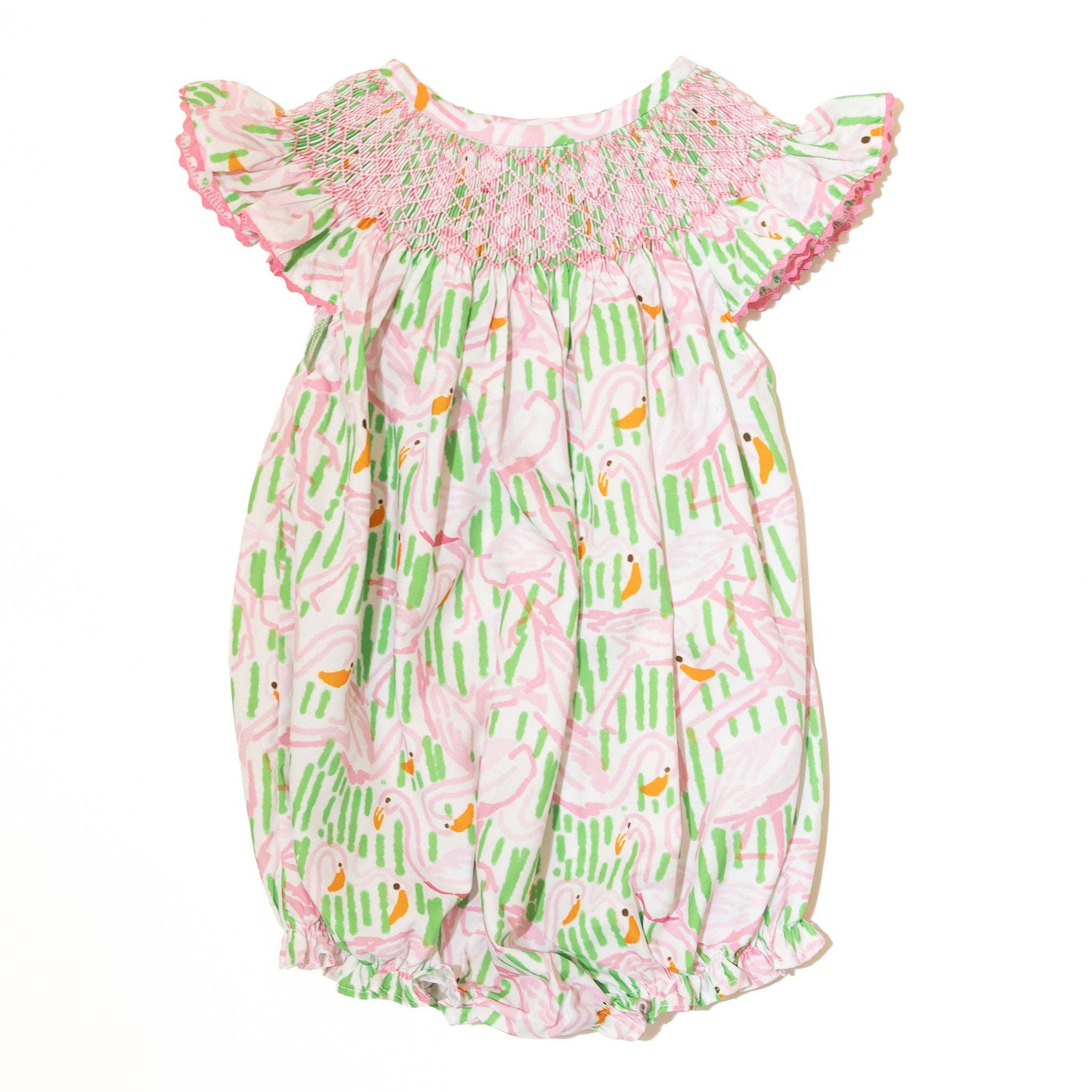 Girls Summer Swan Smocked Bubble: 3M