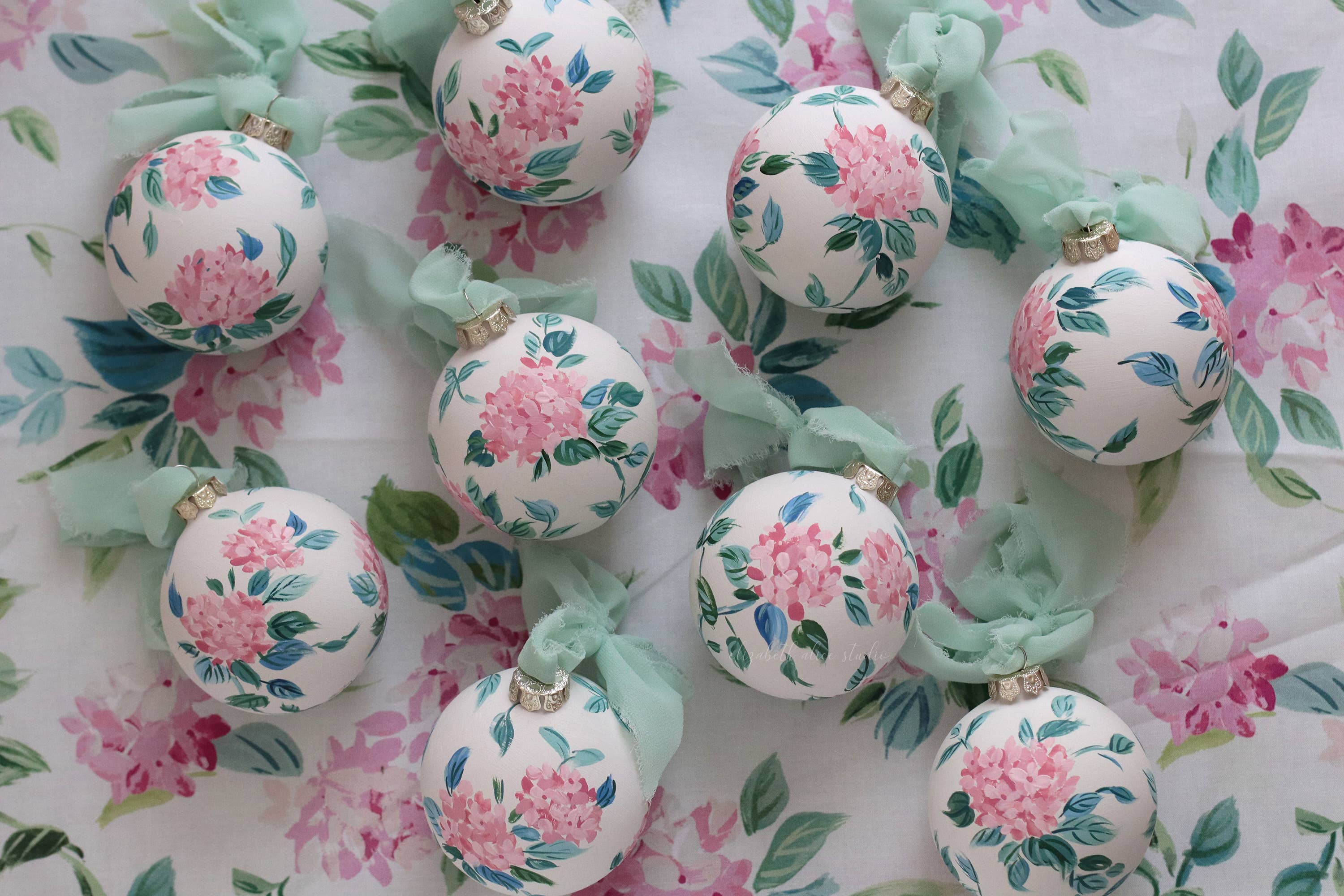 Pink hydrangea chinoiserie hand-painted ornament