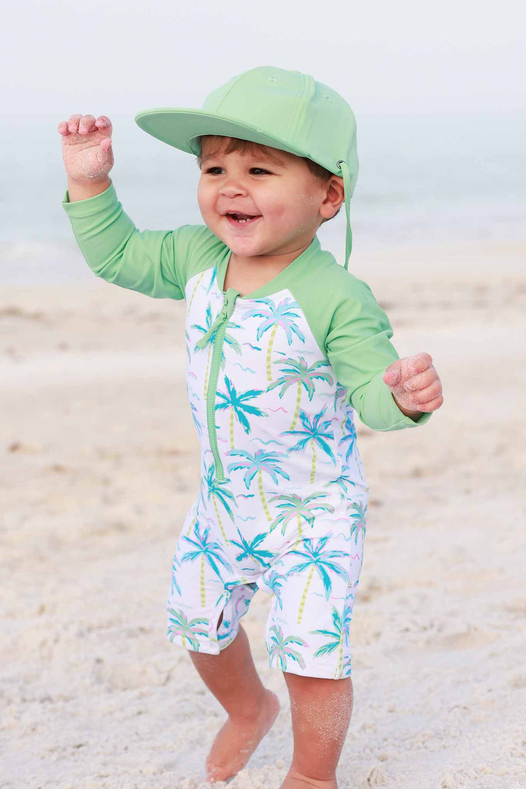 Long Sleeve Rash Guard Swim Romper Shortie | Blue Lagoon: 0-3 months