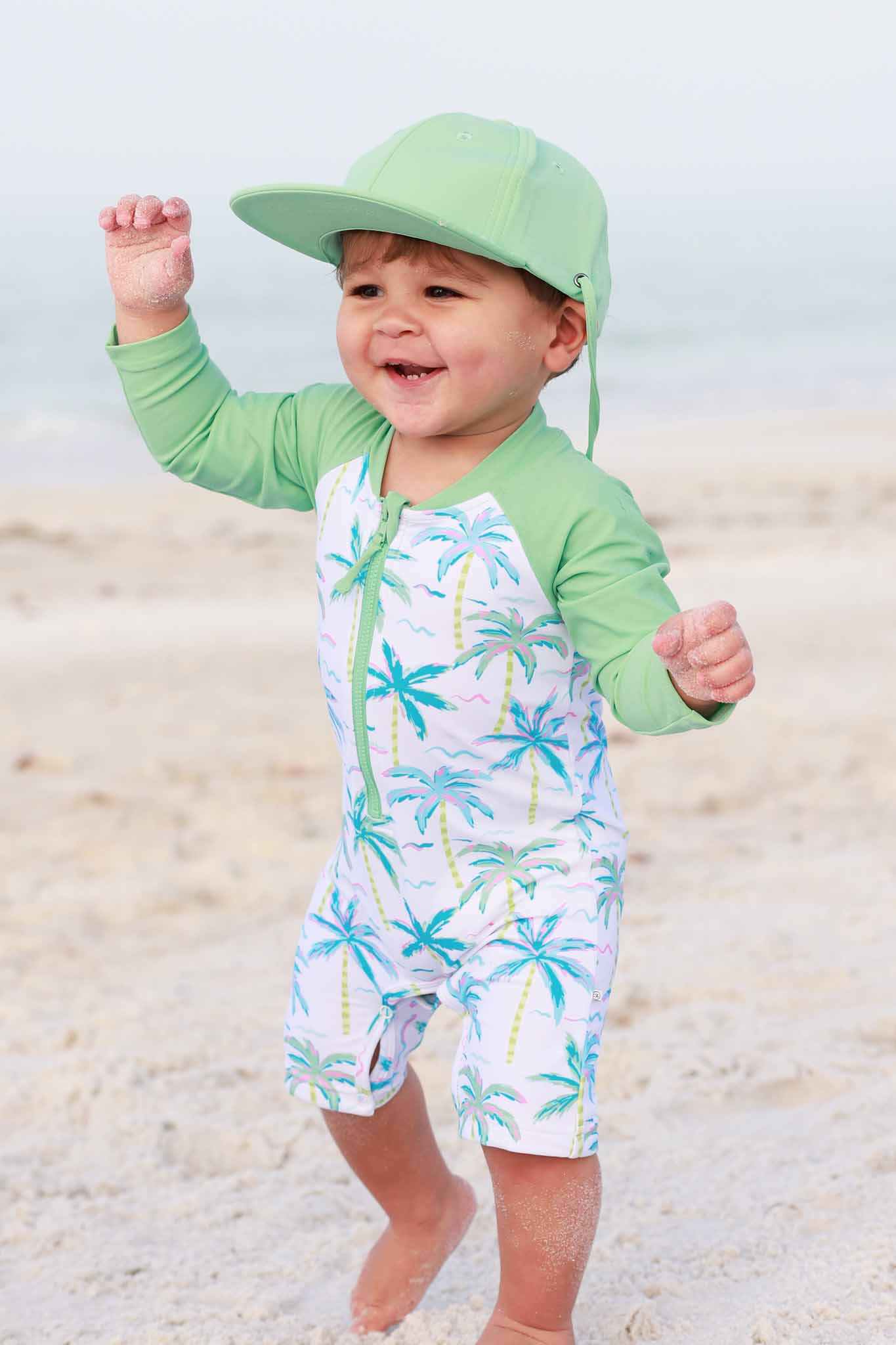 Long Sleeve Rash Guard Swim Romper Shortie | Blue Lagoon: 0-3 months