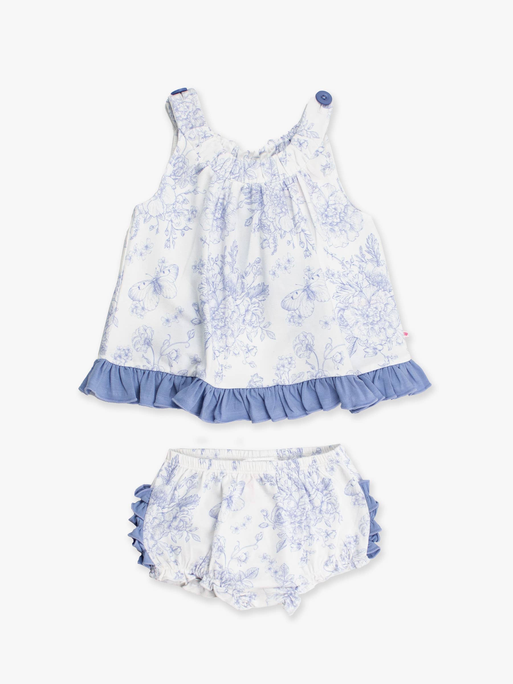 Baby Girls Periwinkle Butterfly Garden Knit Swing Top & Bloomer Set: Blue / 12-18m