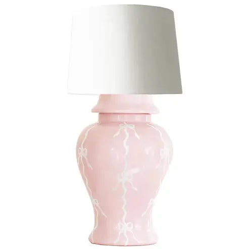 Bow Stripe Ginger Jar Lamp in Cherry Blossom Pink: Medium