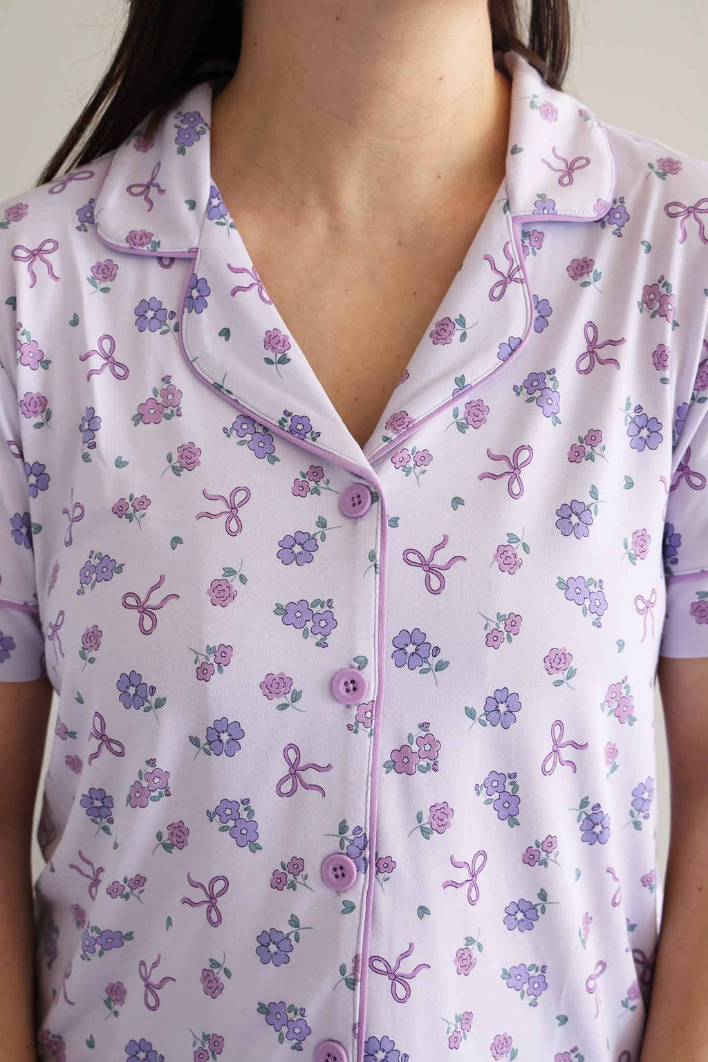 Women's Two Piece Flare Lounge Set | Ribbon & Roses Purple: 2XL