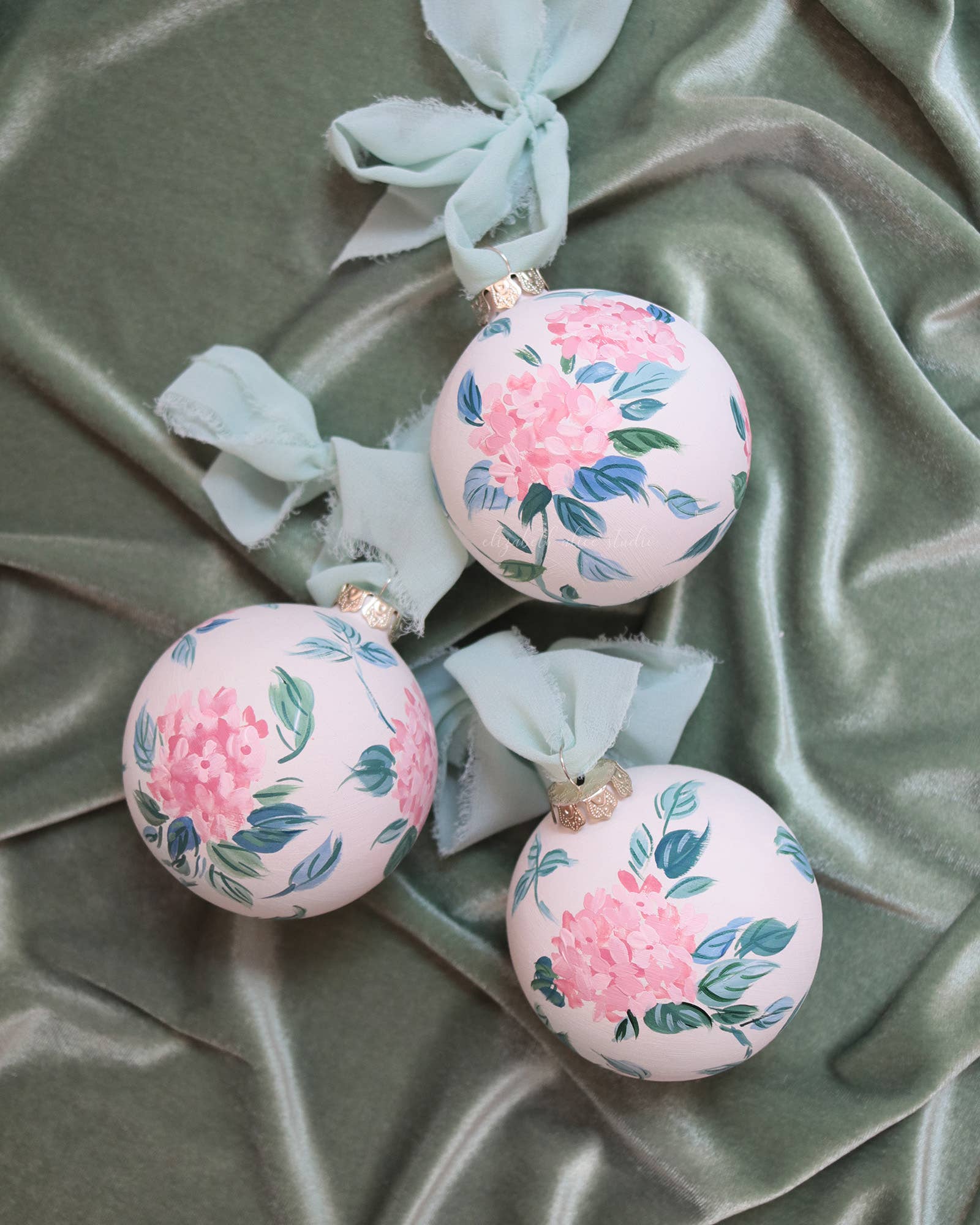 Pink hydrangea chinoiserie hand-painted ornament