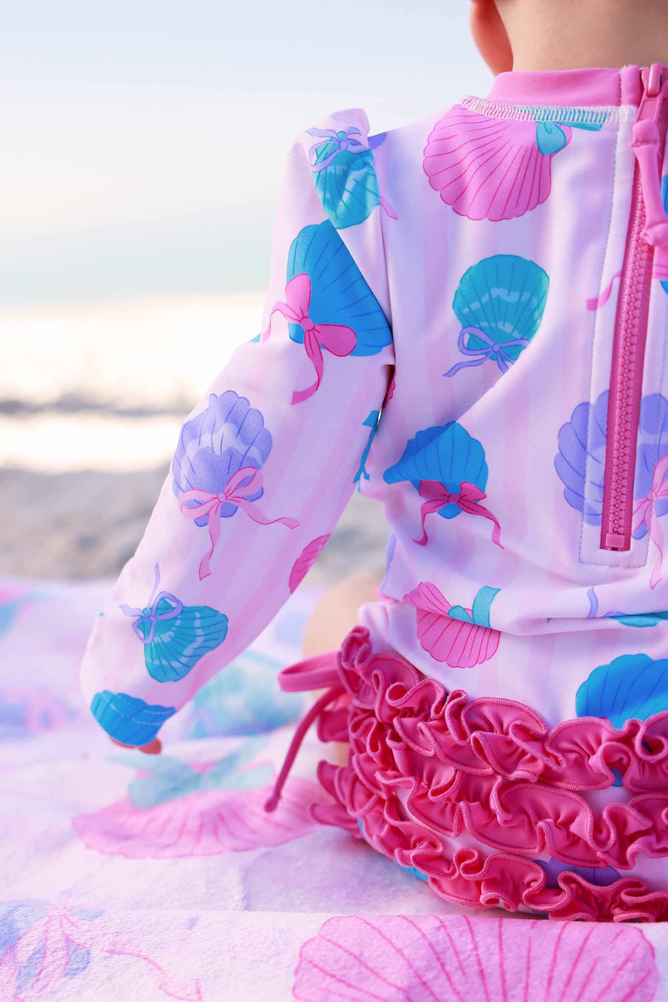 Long Sleeve Rash Guard With Ruffle Bottom | Seaside Sweetie: 3T