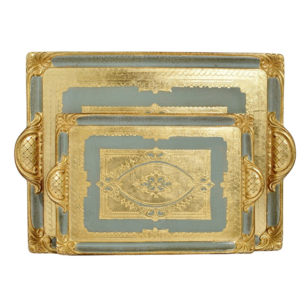 Florentine Carved Rectangle Tray with Handles, M or L, Made in Italy: Cappuccino / Medium