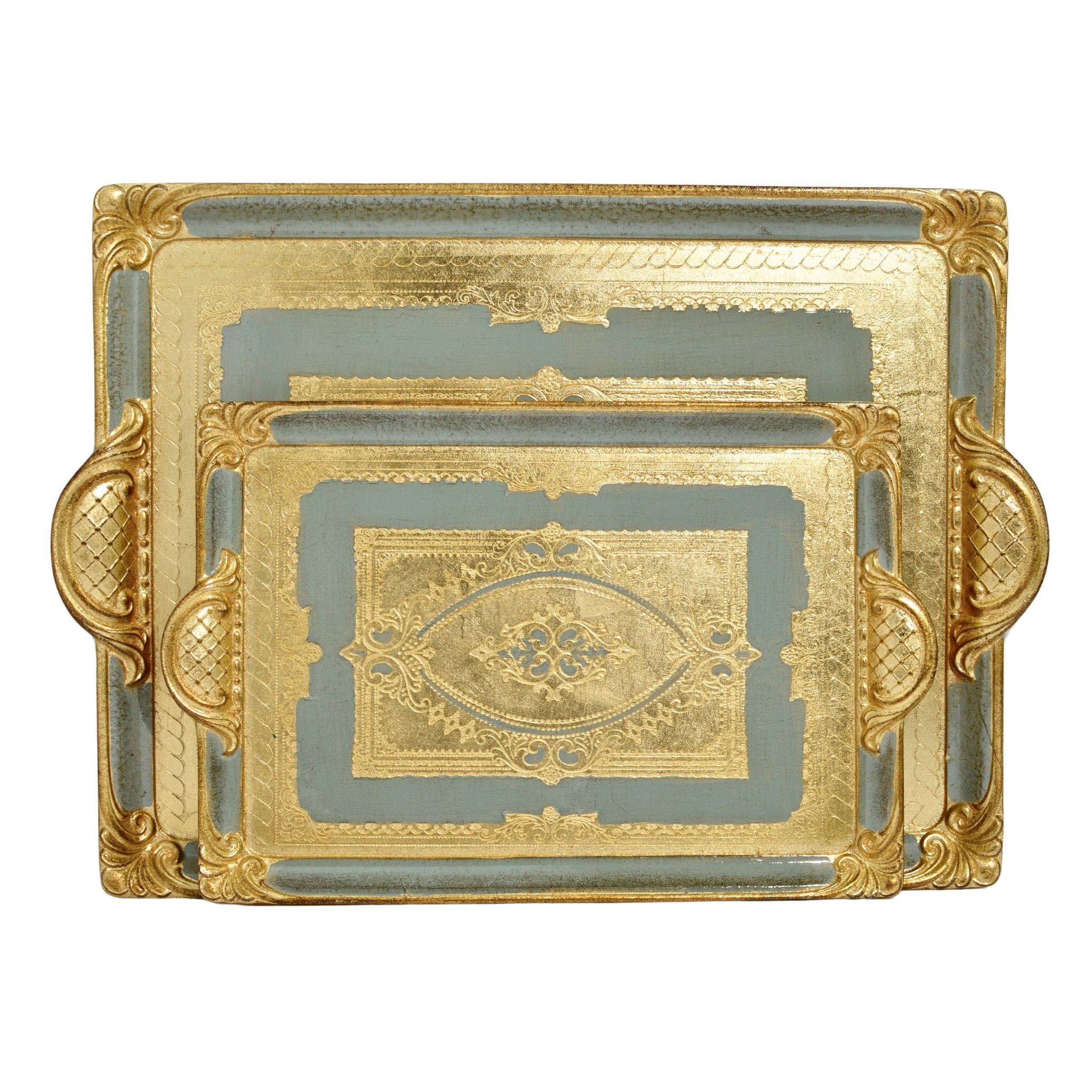 Florentine Carved Rectangle Tray with Handles, M or L, Made in Italy: Cappuccino / Medium
