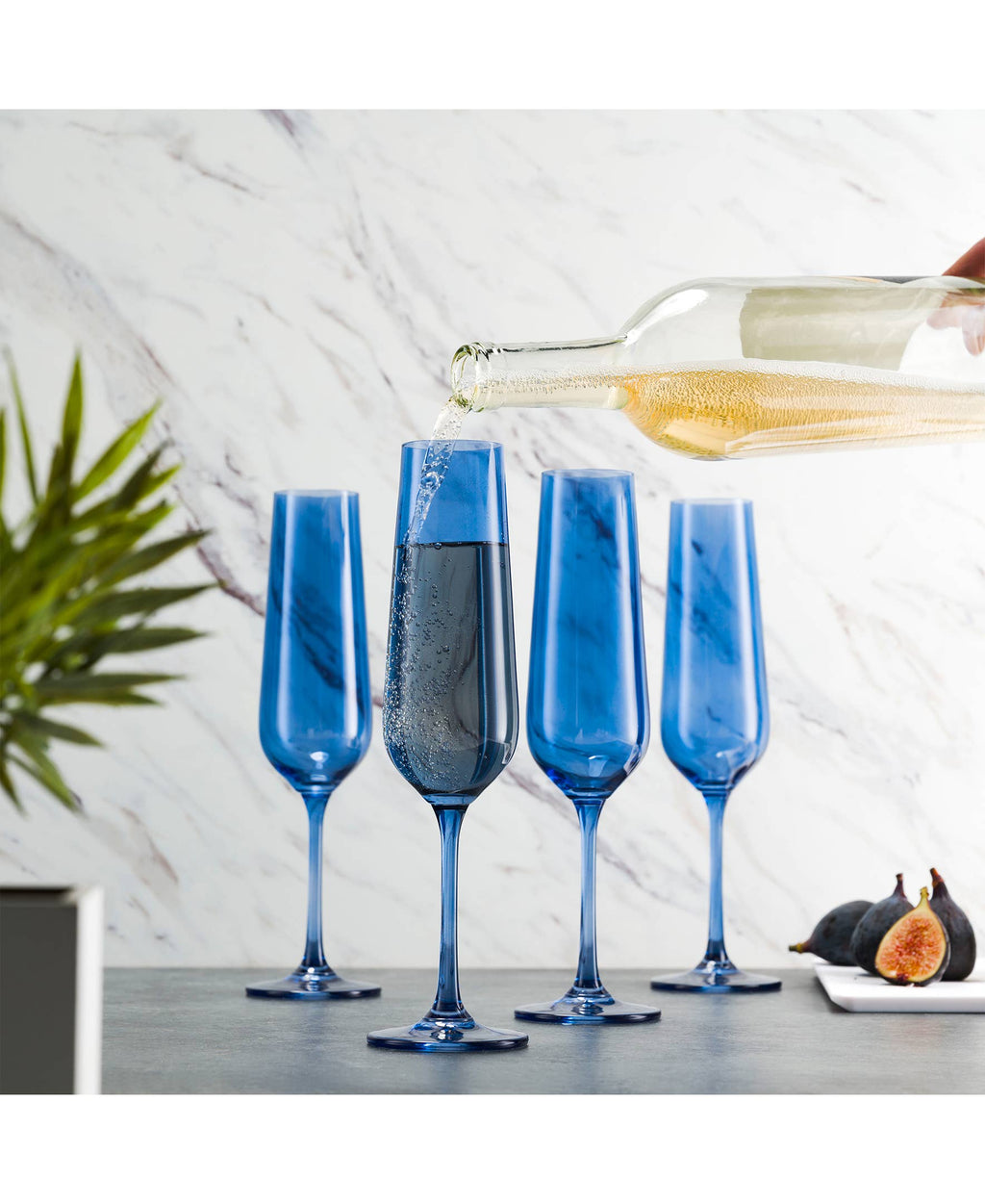 Set of Four Colored Champagne Flutes - multi colors avail: Blue