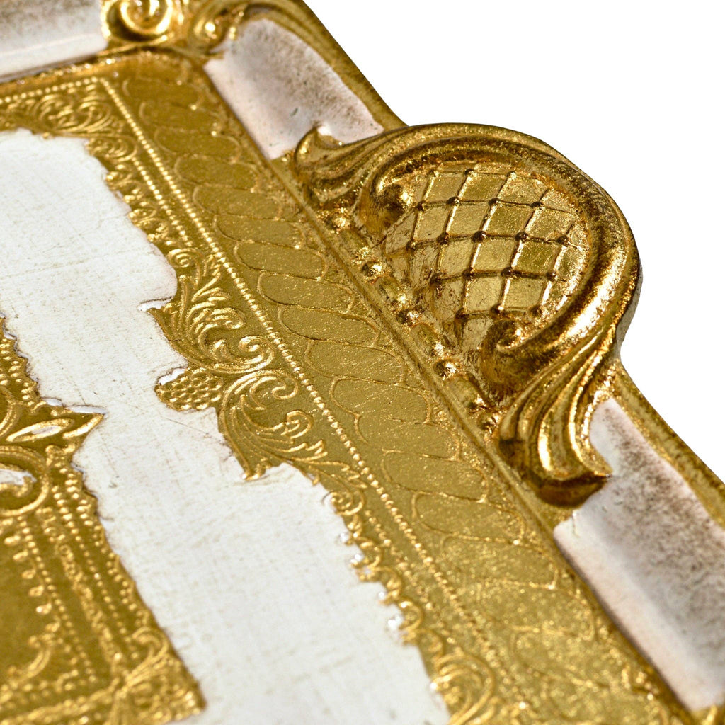 Florentine Carved Rectangle Tray with Handles, M or L, Made in Italy: Cappuccino / Medium