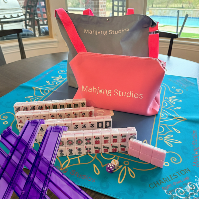 All In One - Mahjong Bundle - American Mahjong Set 166 2-Color Tiles - Blue & Pink Bag  Blue Mat: Tiles Only