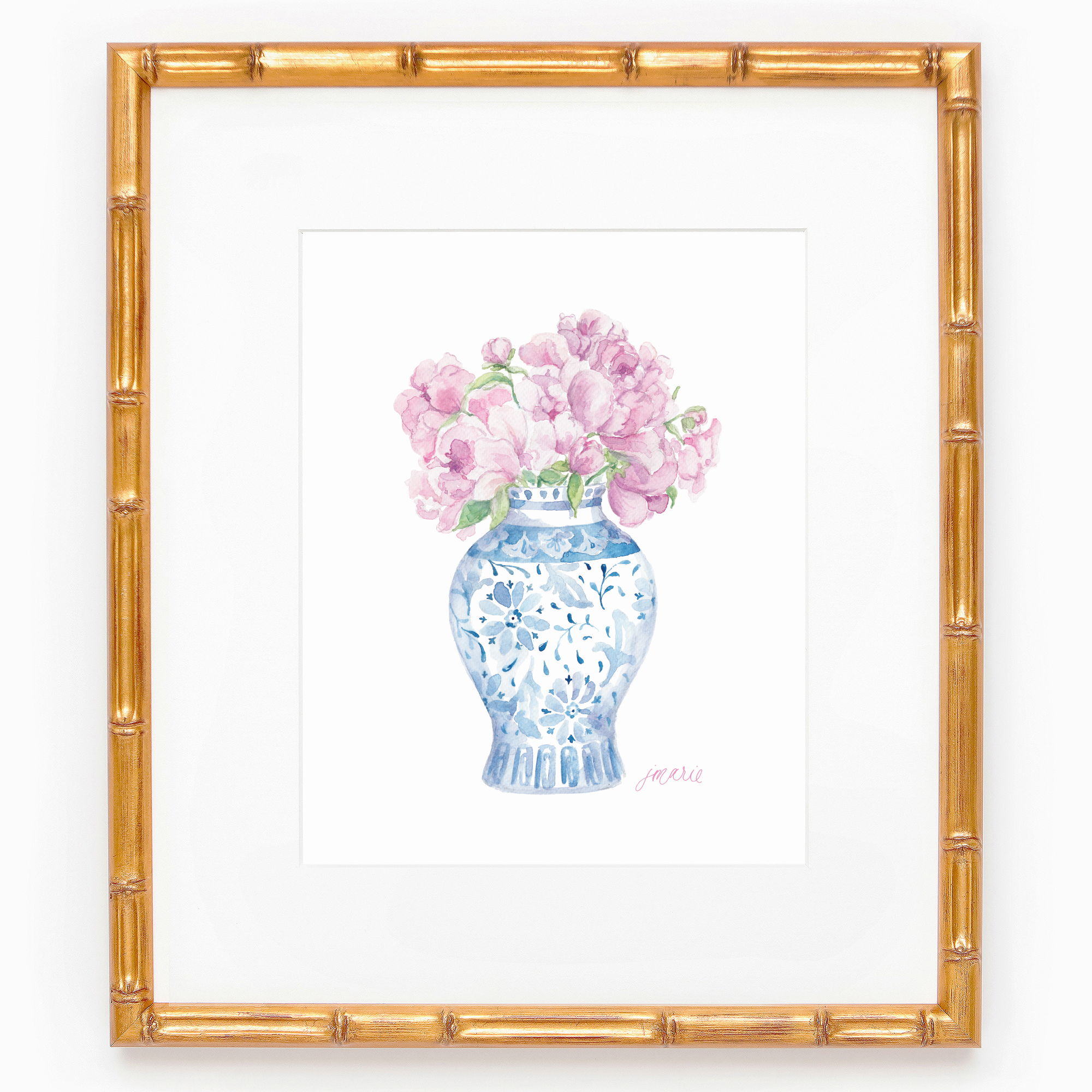 Ginger Jar with Peonies Watercolor Art Print: 5x7
