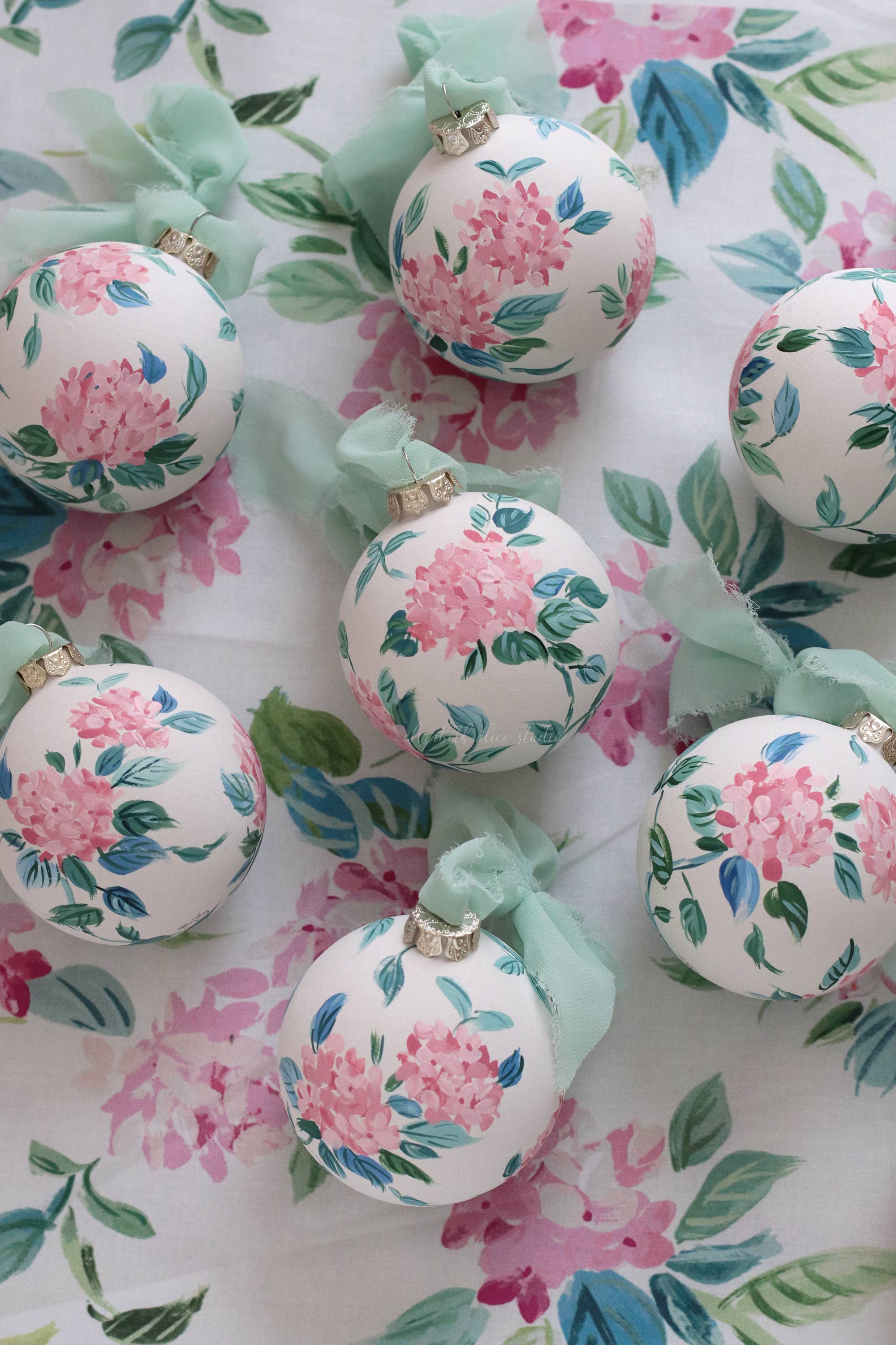 Pink hydrangea chinoiserie hand-painted ornament