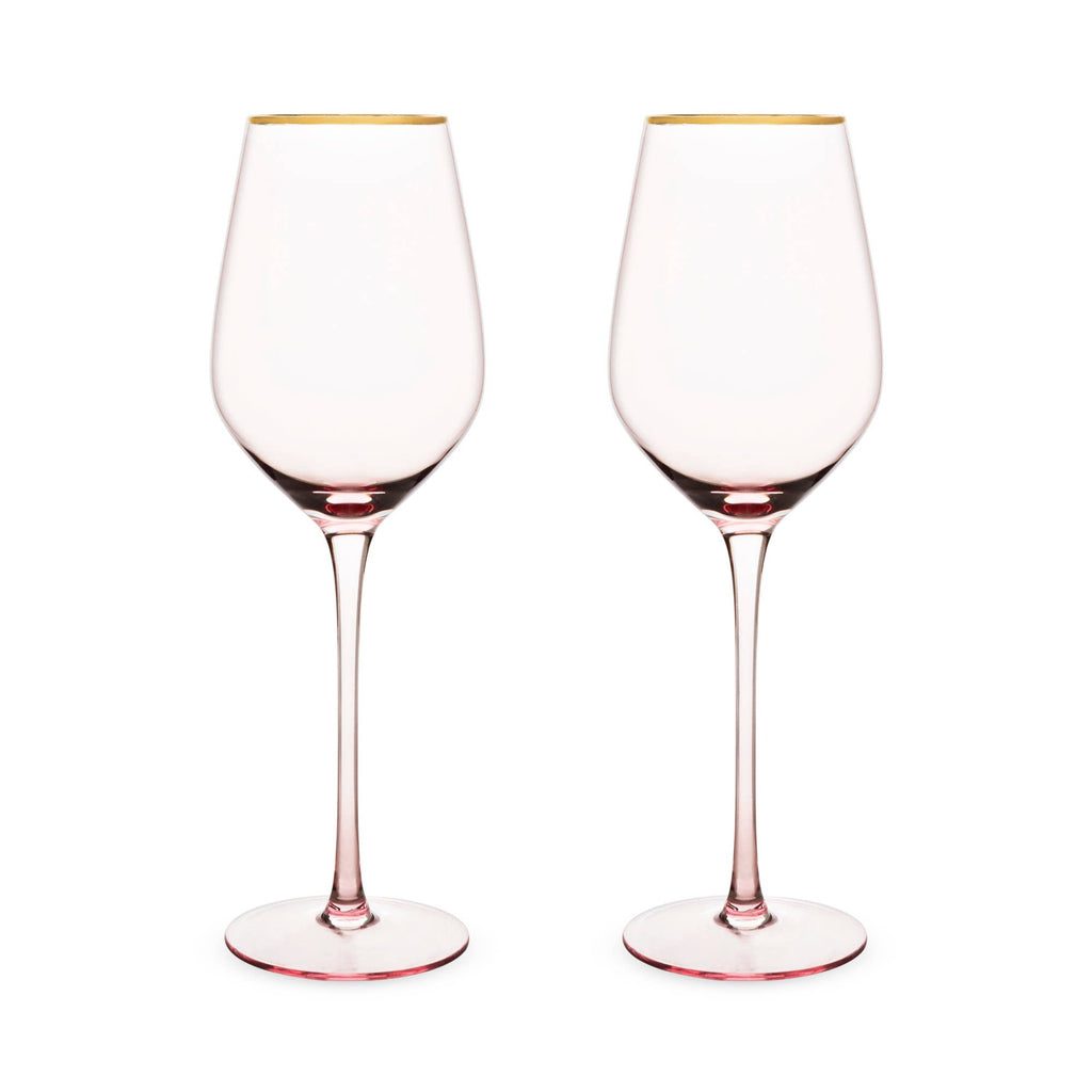Rose Crystal Gold Rimmed White Wine Glasses Set of 2