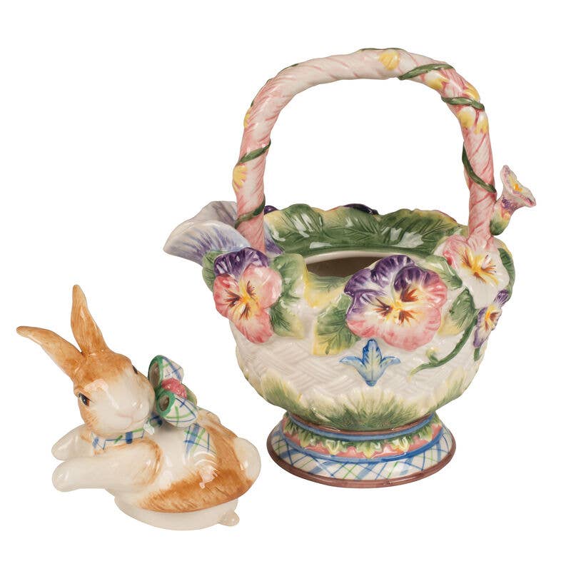 Fitz & Floyd Halcyon Rabbit Teapot Brown Bx Pkg