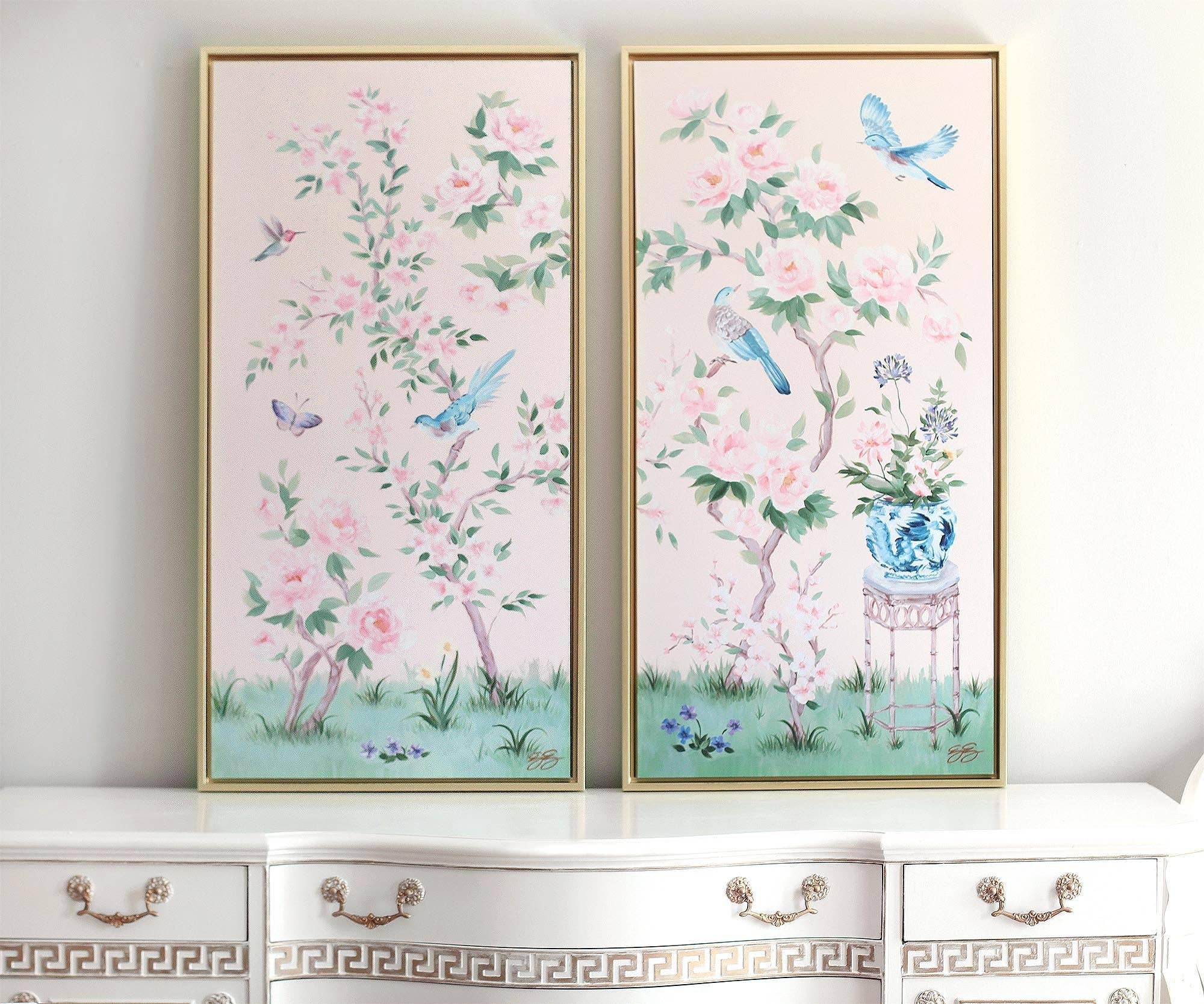 April, a pink chinoiserie canvas wrap: 15x30 inch / Image Wrap