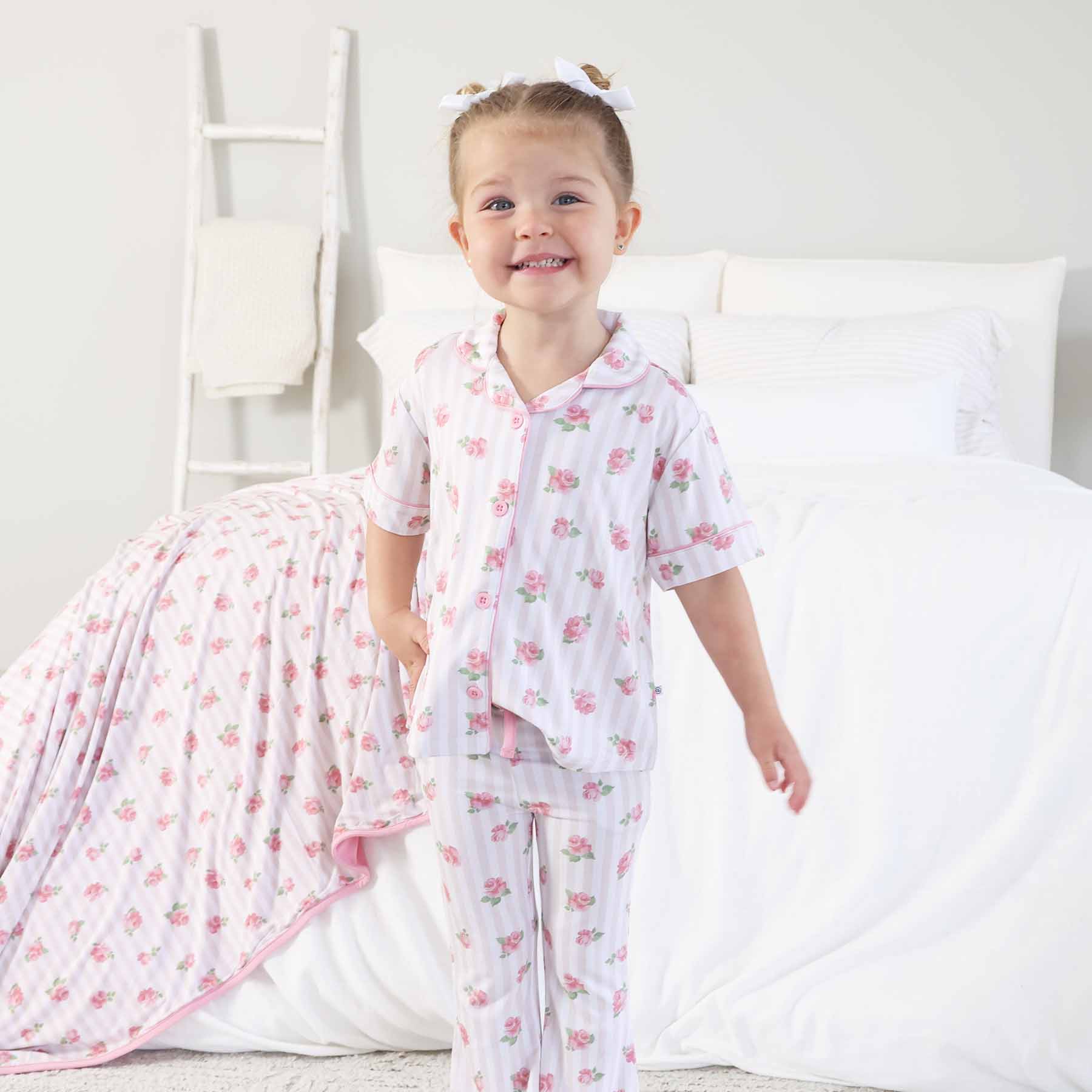 Girl's Two Piece Flare Lounge Set | Rosy & Cozy: 18-24 months