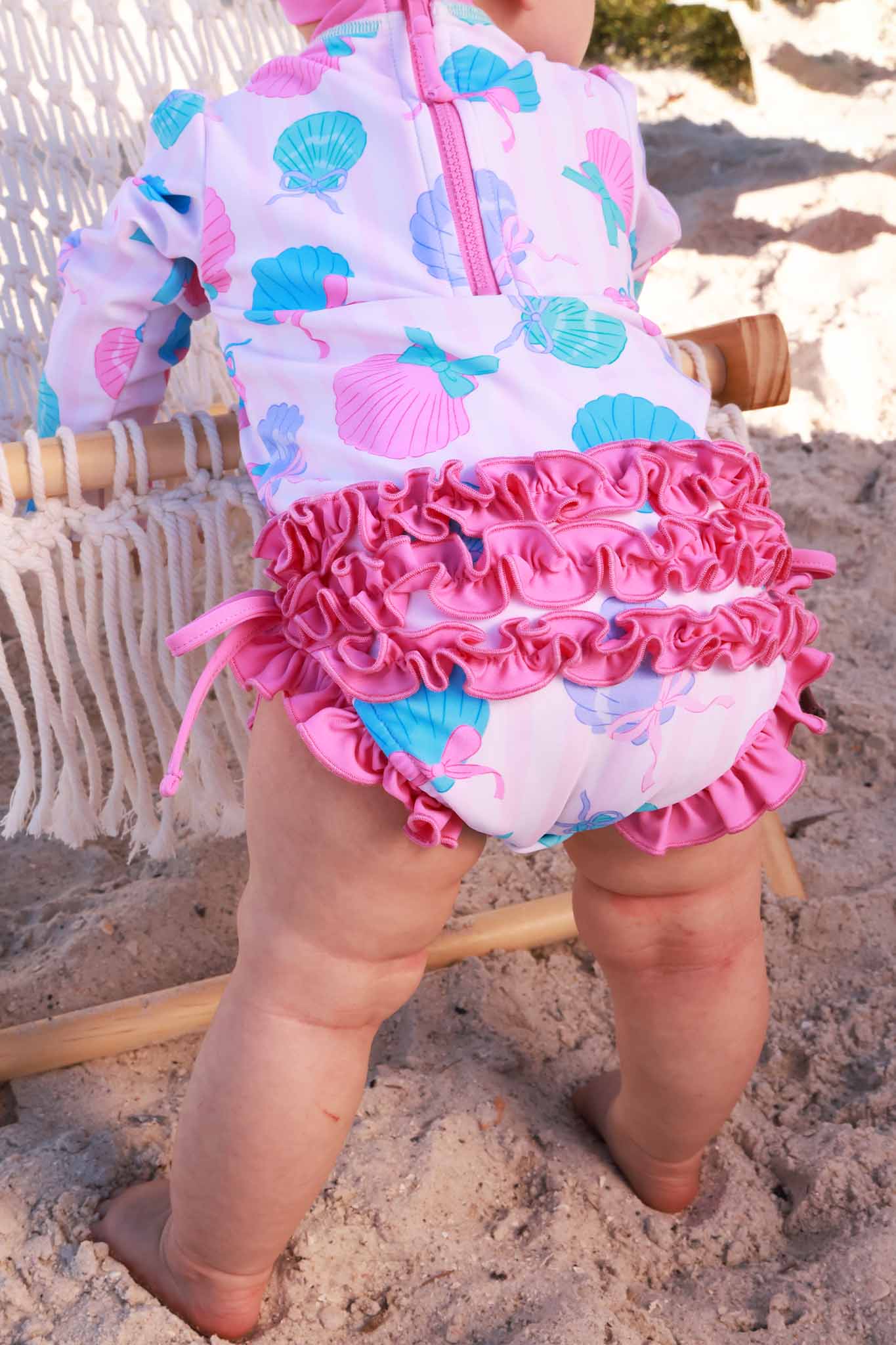 Long Sleeve Rash Guard With Ruffle Bottom | Seaside Sweetie: 3-6 months