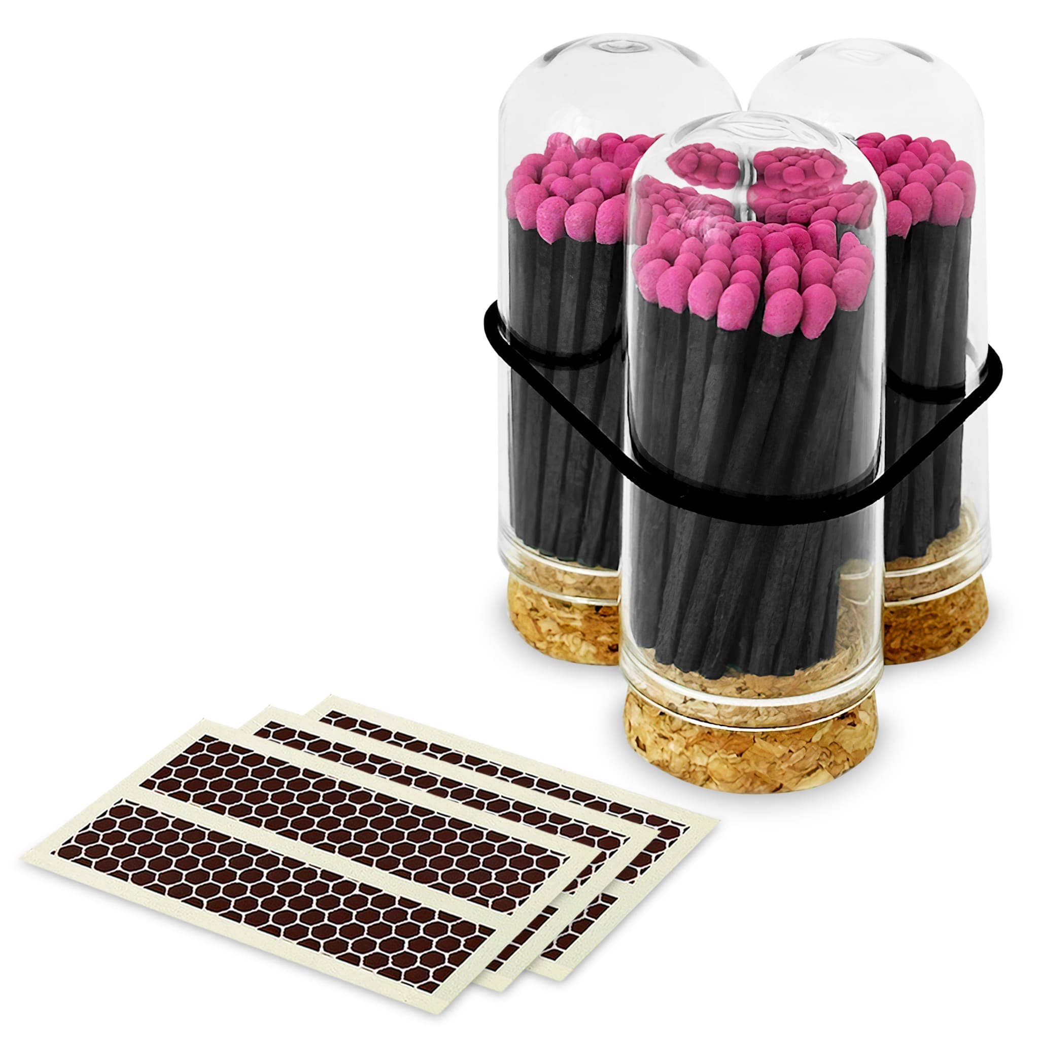 2" Matches + Mini Cloche - Colors of Your Choice + Strikers: Black Stick w/ Pink Tip