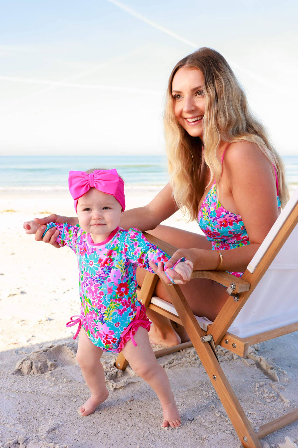 Long Sleeve Rash Guard With Ruffle Bottom | Petal Splash: 0-3 months