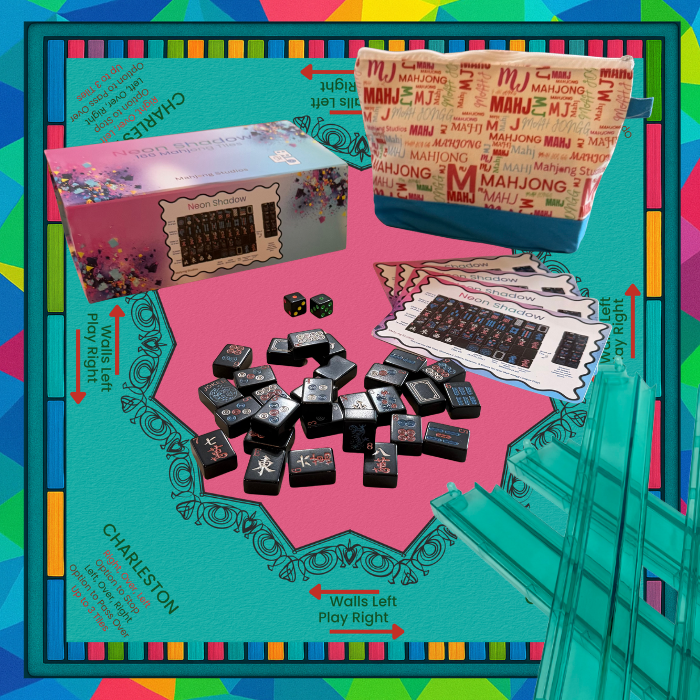 Neon Shadow American Mahjong Tile Set Bundle: Lunaflor / Clear Racks (4)
