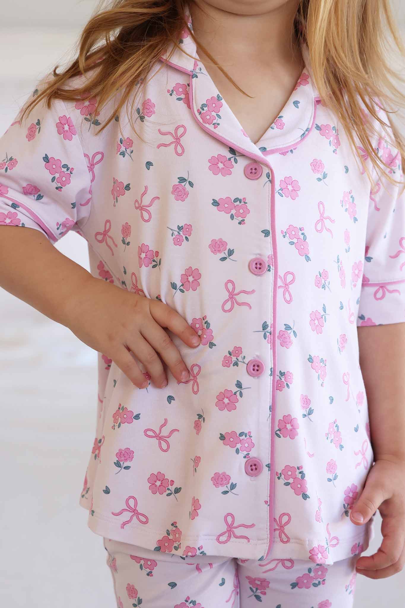Girl's Two Piece Flare Lounge Set | Ribbon & Roses Pink: 18-24 months