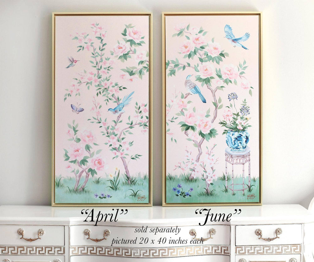 April, a pink chinoiserie canvas wrap: 15x30 inch / Image Wrap