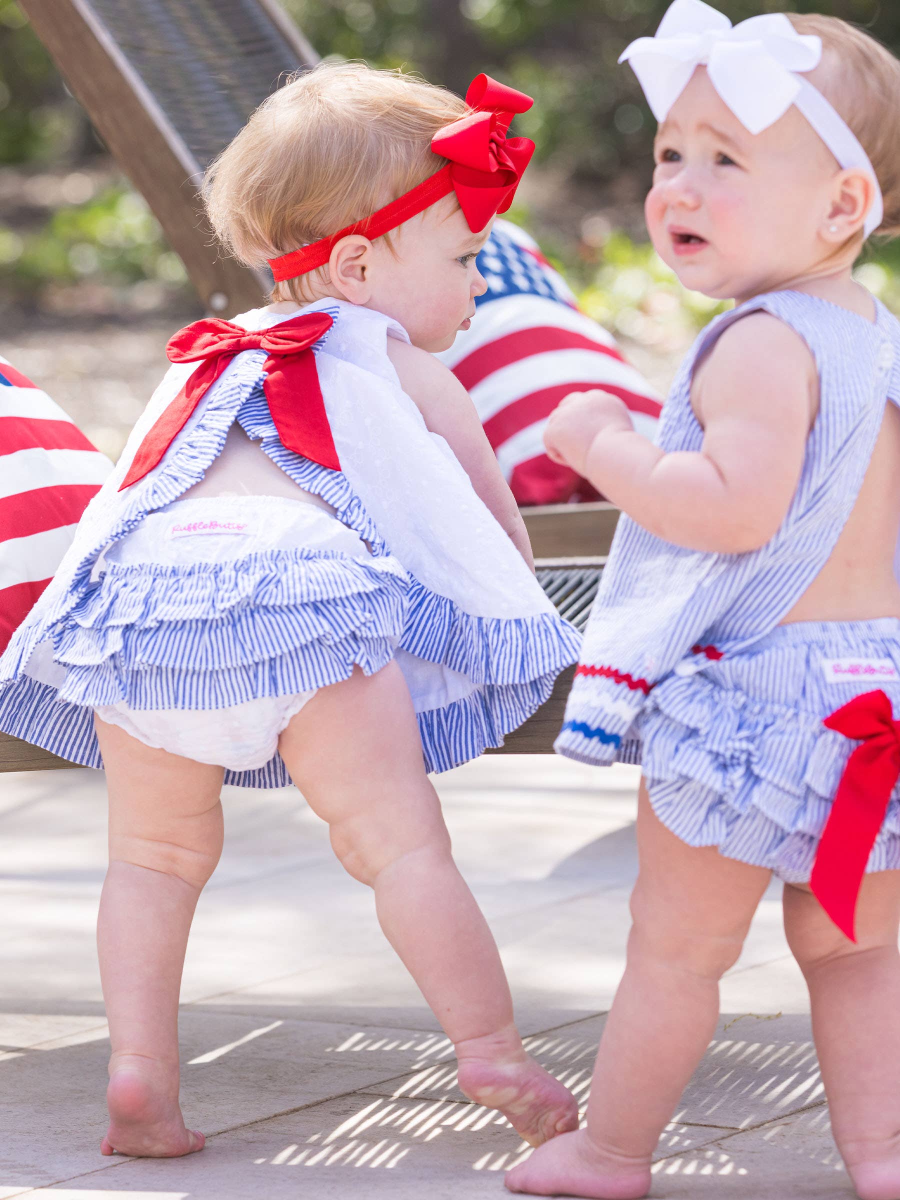 Baby Girls White & Classic Blue Seersucker Swiss Dot Swing Top & Bloomer Set: 2T