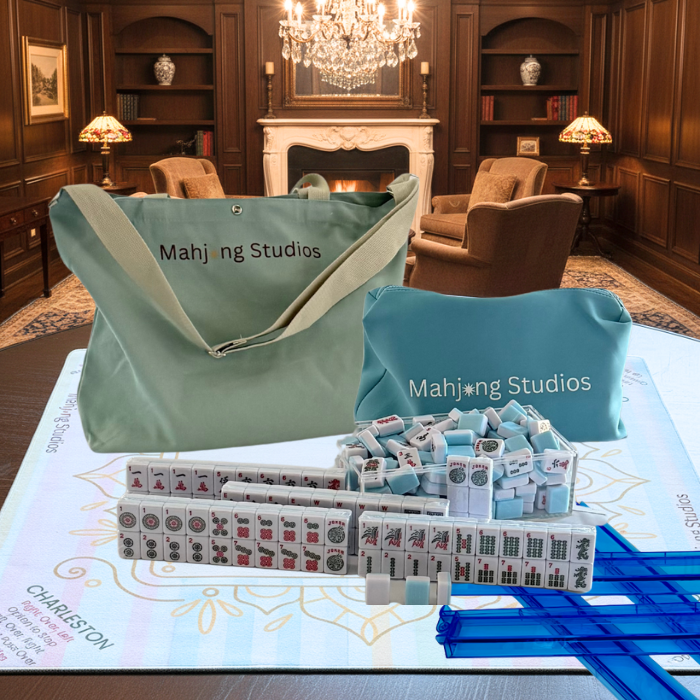American Mahjong Set 166 Tiles Bundle - Green Bag Pastel Mat 2-color blue tiles: Bright Blue
