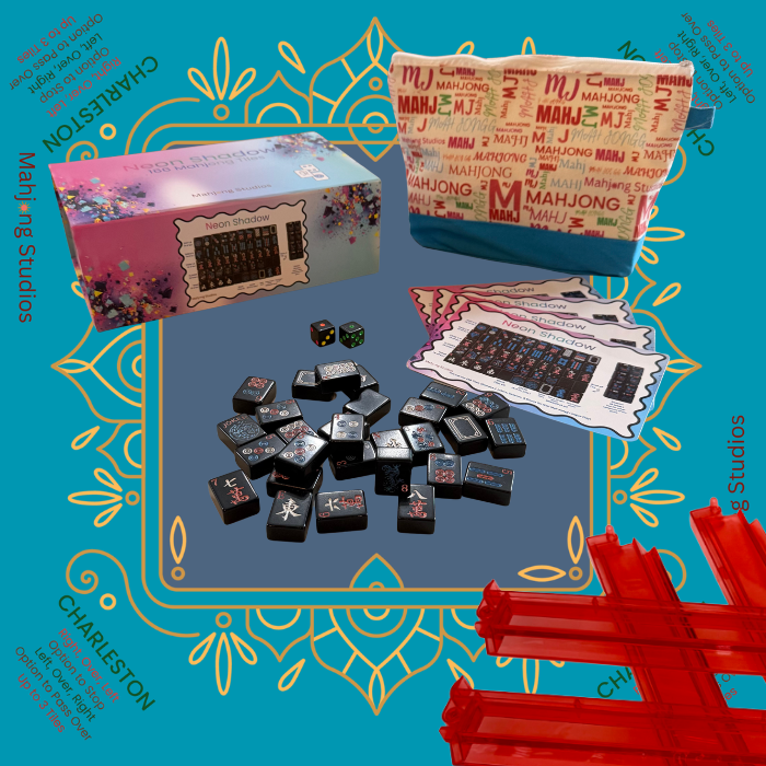 Neon Shadow American Mahjong Tile Set Bundle: Lunaflor / Clear Racks (4)