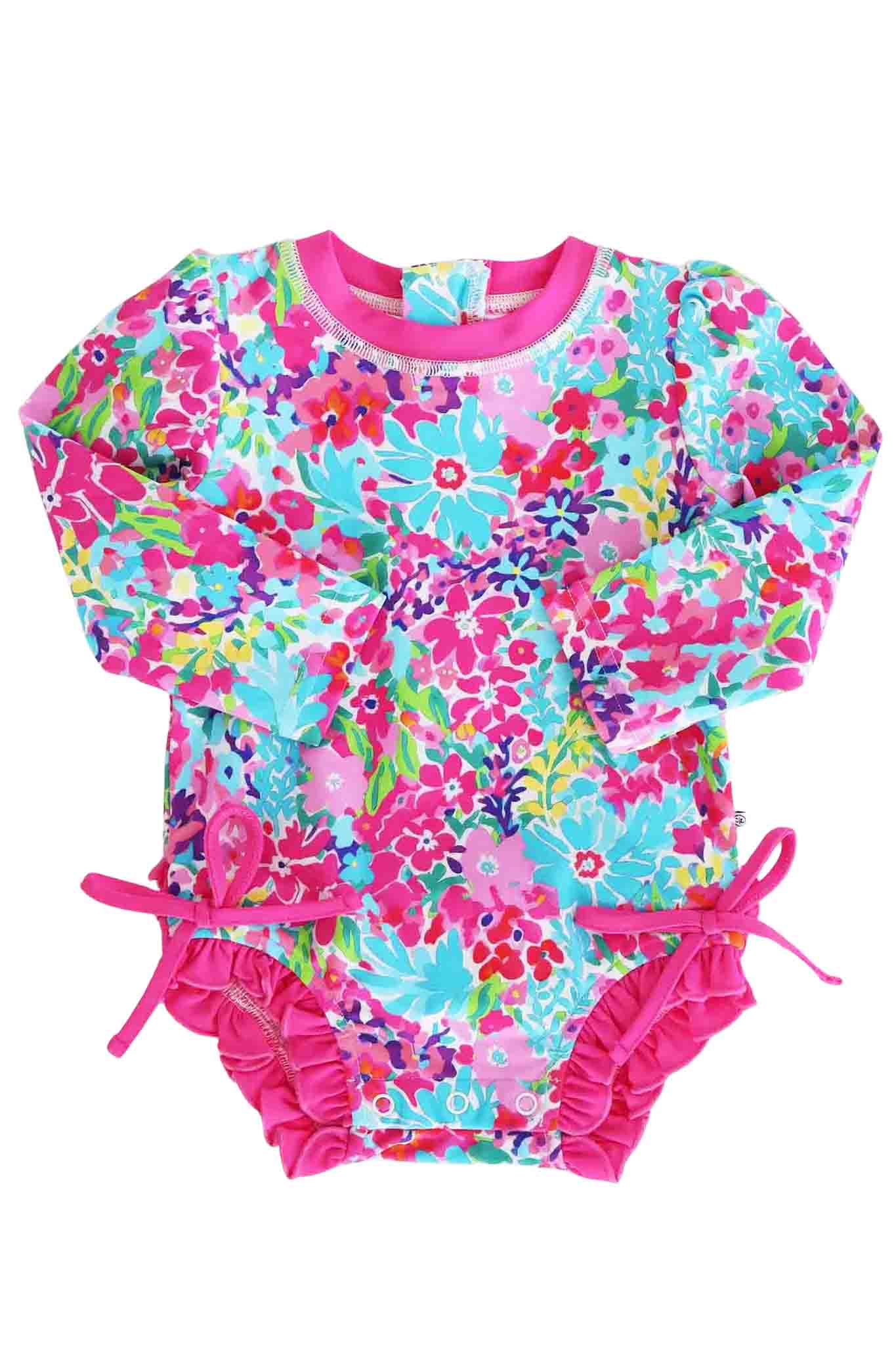 Long Sleeve Rash Guard With Ruffle Bottom | Petal Splash: 3T