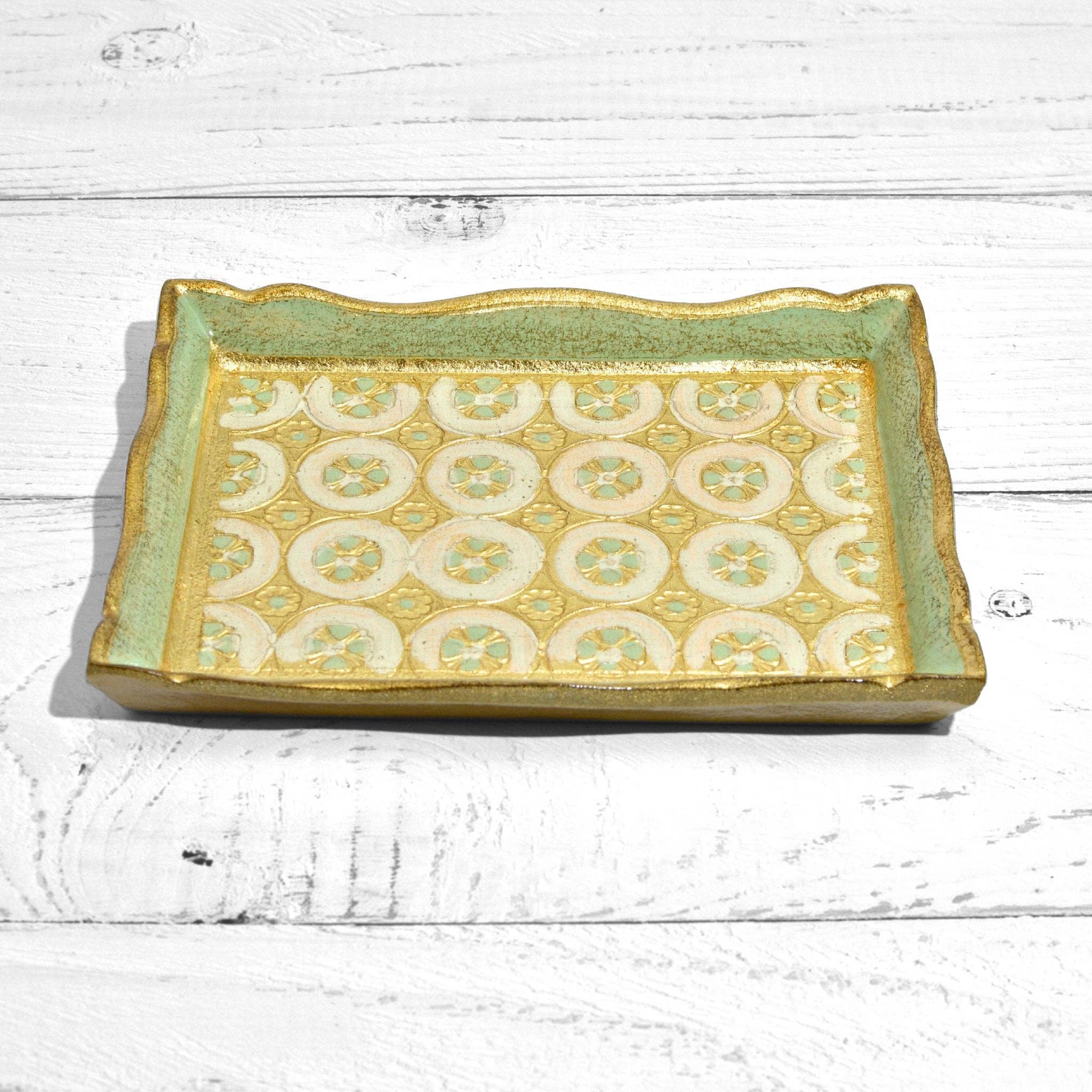 Florentine Carved Wood Rectangle Tessellated Mini Tray: Sage Green