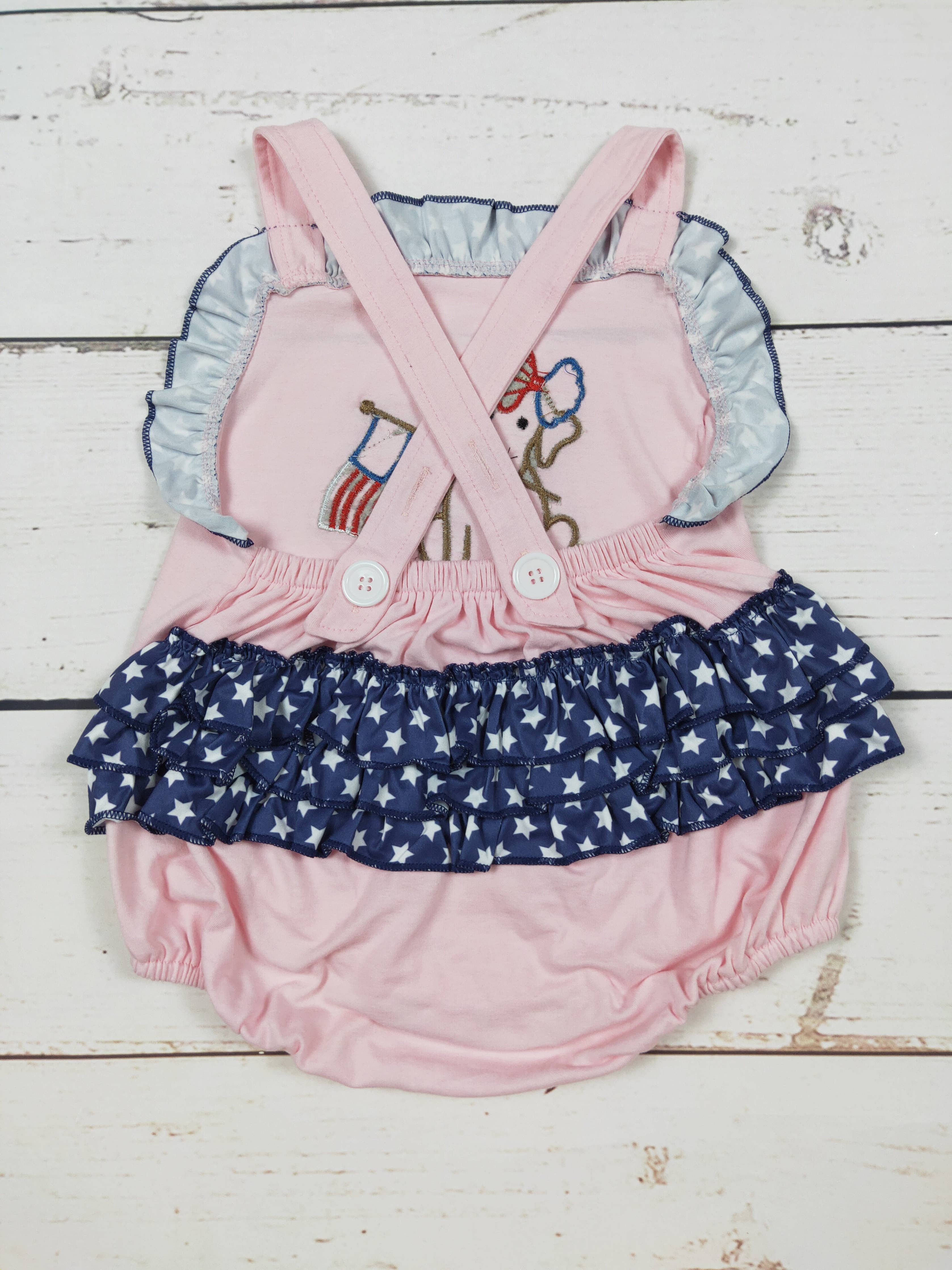 Baby Girl Dog Appliqué Patriotic Bubble: 0-3M