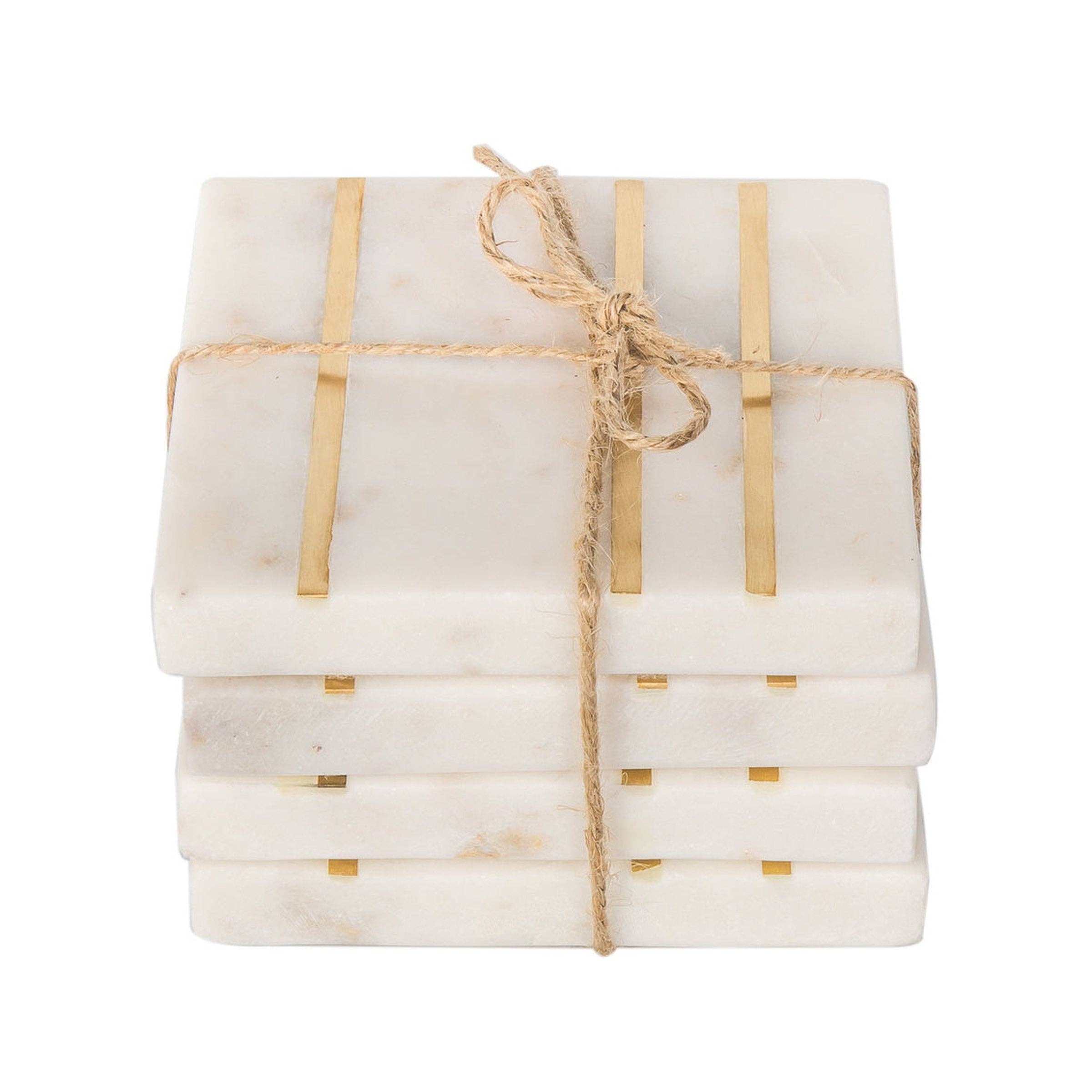 Marble Square Inlay Coaster Set: White / Marble