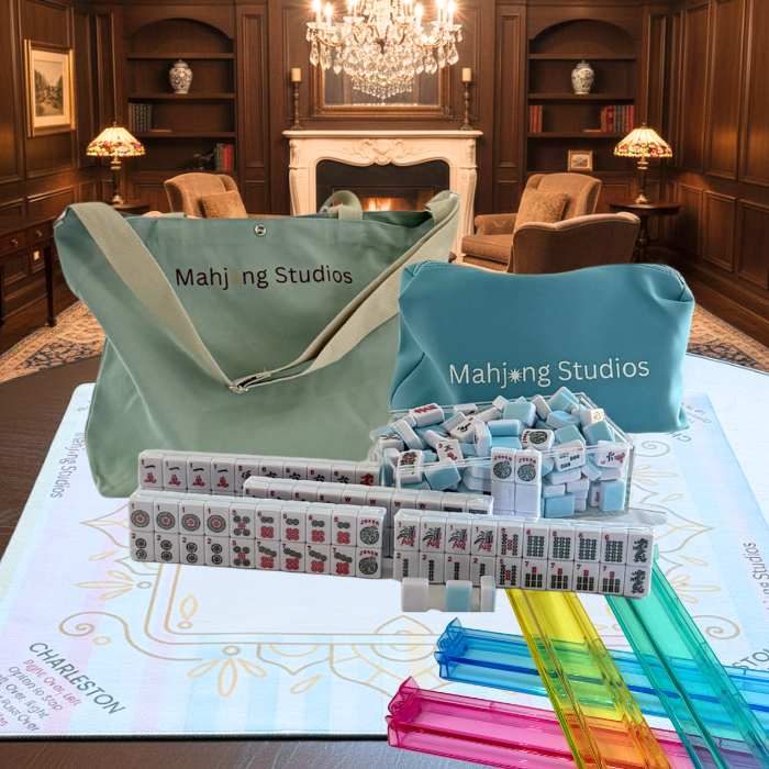 American Mahjong Set 166 Tiles Bundle - Green Bag Pastel Mat 2-color blue tiles: Bright Blue