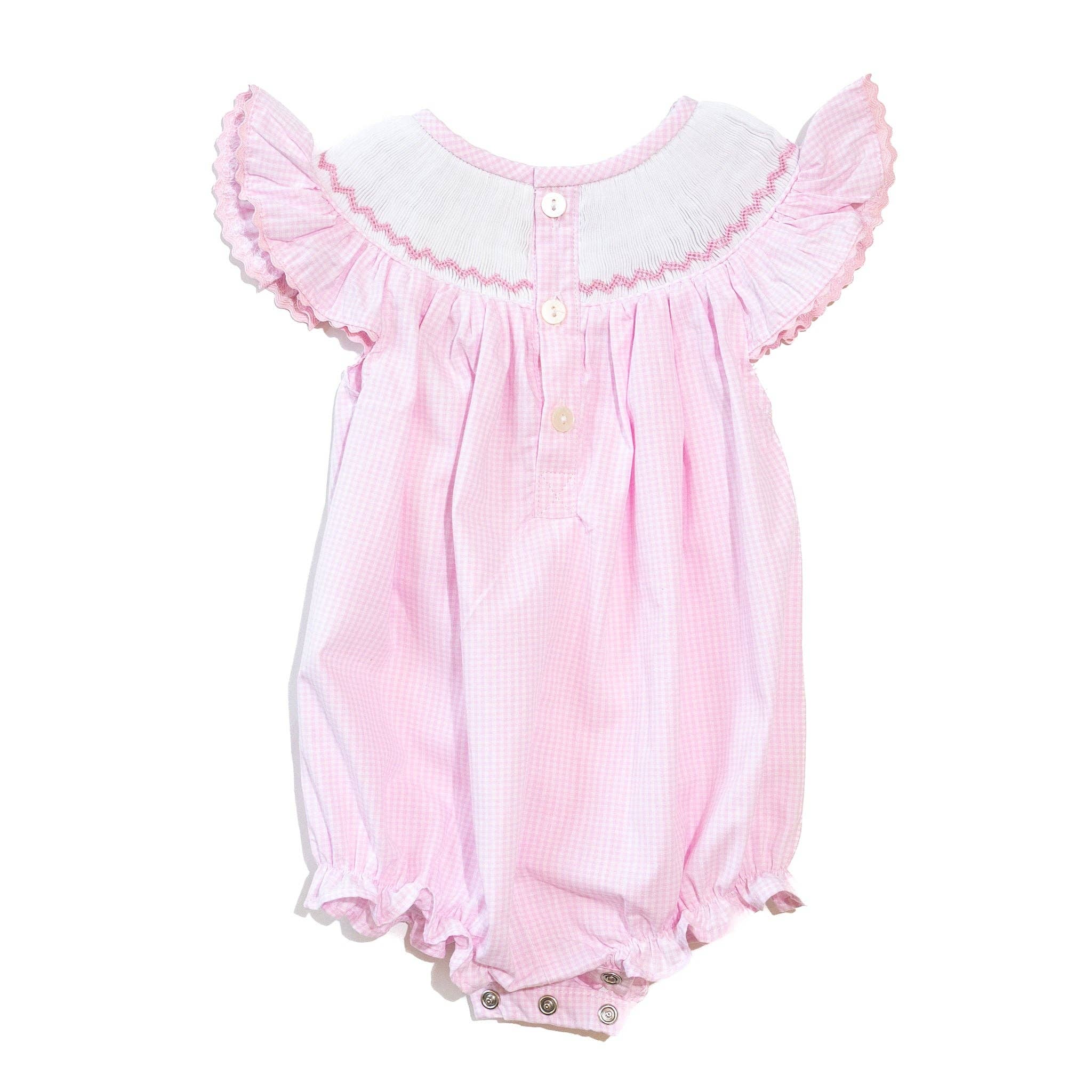 Girls Smocked Little Sister Pink Gingham Bubble: NB