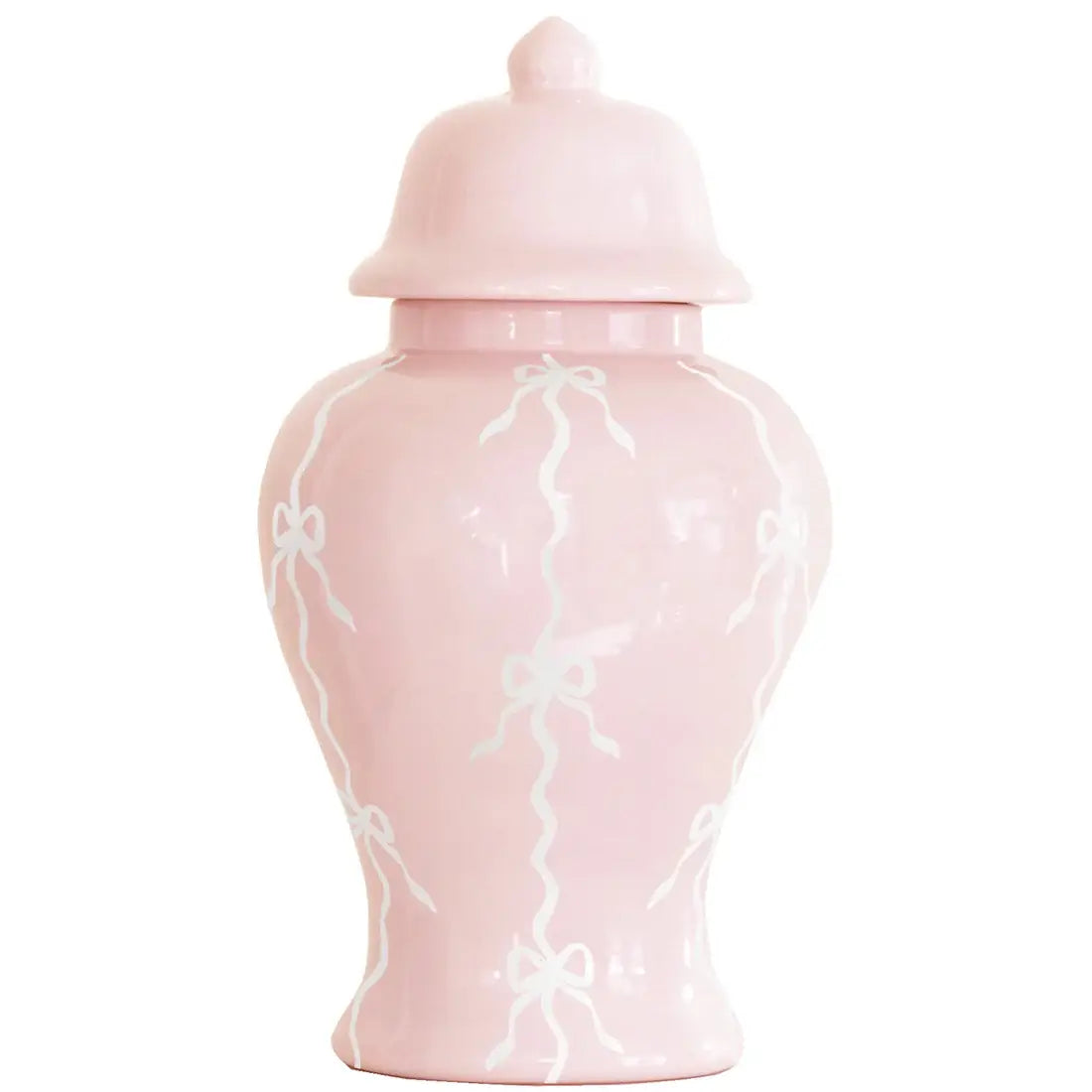 Bow Stripe Ginger Jars in Cherry Blossom Pink: Large