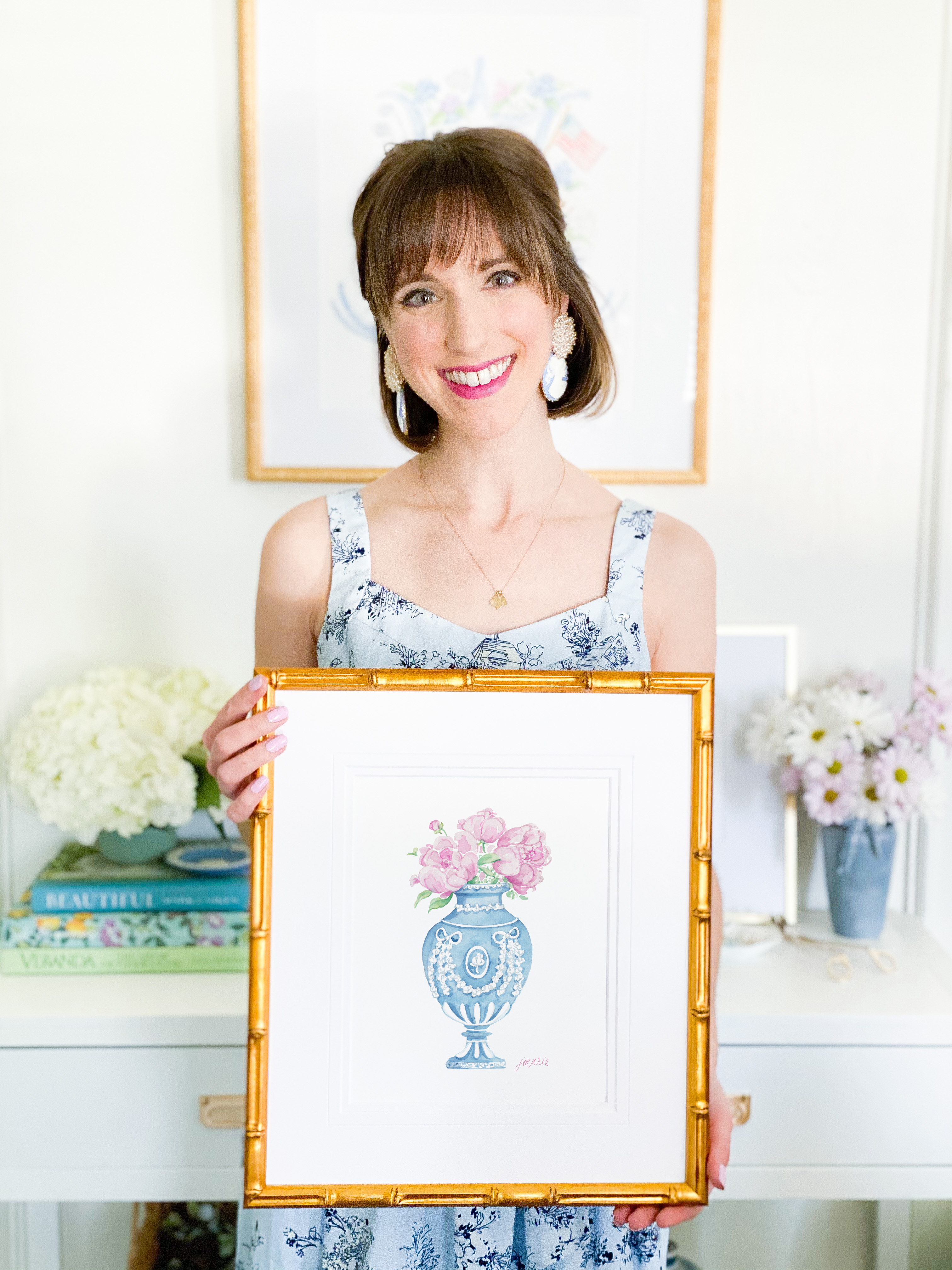 Wedgwood Vase with Peonies Watercolor Art Print: 8x10