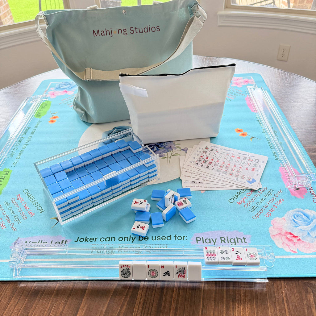 Blue Mahjong Tiles Bundle – American Mahjong 166 Tiles, Studio Tiles Clear Racks Teal Mat: Tiles +Dice & Instructions - BRAND NEW - but some are open.