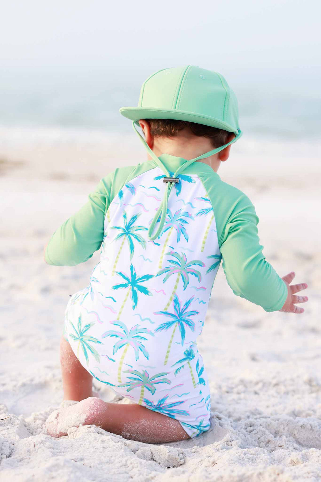 Long Sleeve Rash Guard Swim Romper Shortie | Blue Lagoon: 0-3 months