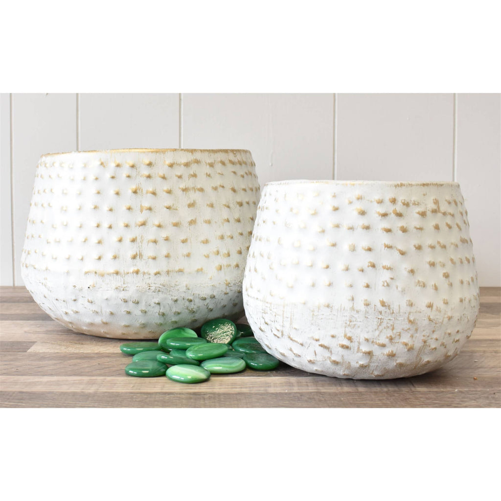 Embossed Dot Metal Planter Set of 2 - White/Gold