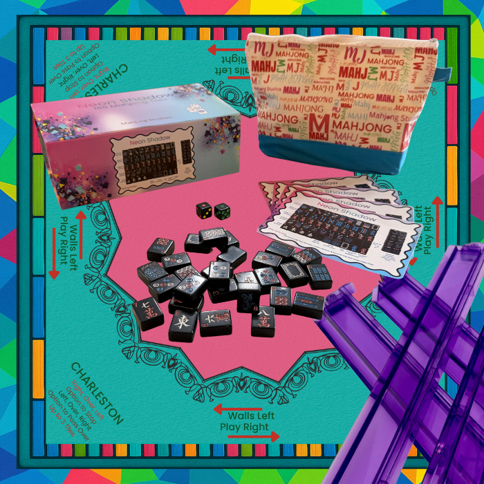 Neon Shadow American Mahjong Tile Set Bundle: Lunaflor / Clear Racks (4)