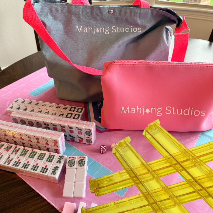 All In One - Mahjong Bundle - American Mahjong Set 166 2-Color Tiles - Pink Tiles and Mat: No Rack