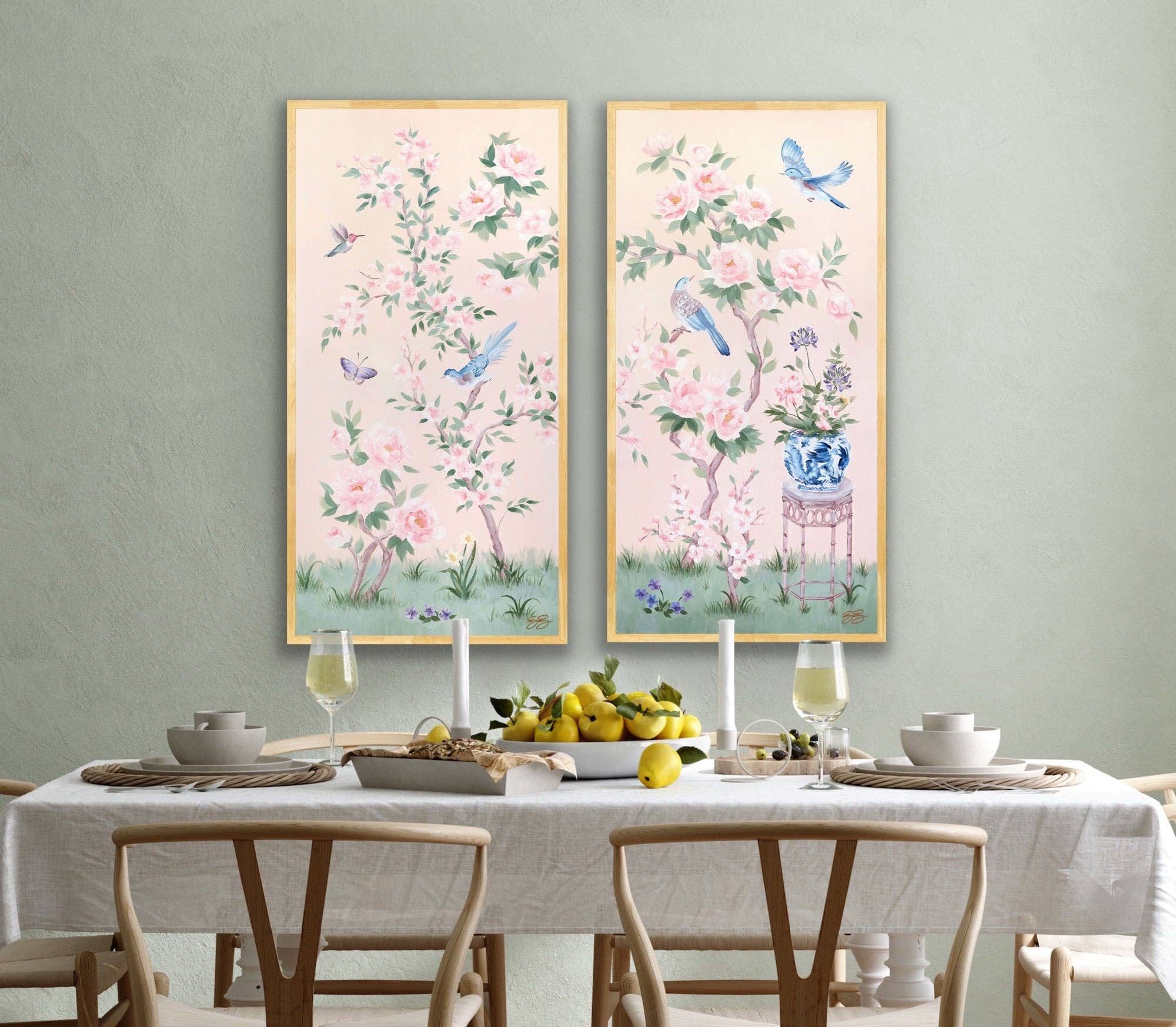 April, a pink chinoiserie canvas wrap: 15x30 inch / Image Wrap