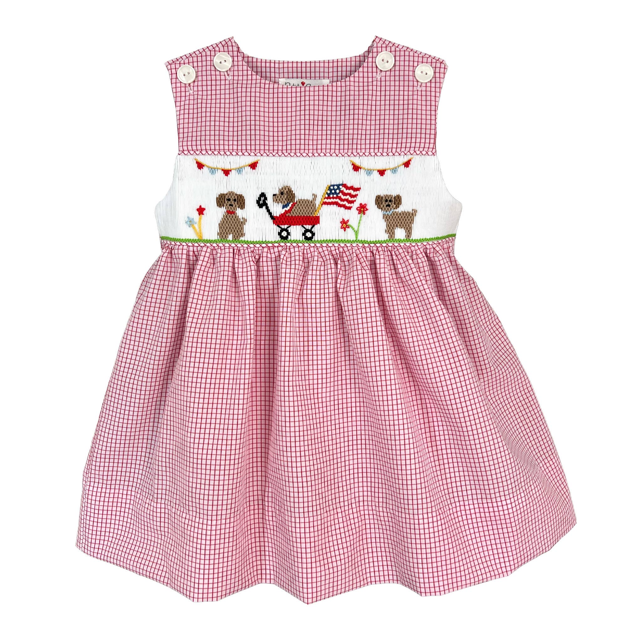 Patriotic Dog Parade Hand Picture Smocked Dress: 3 Months