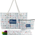 American Mahjong Storage Bag Set, Beige Floral Print 3-Piece Organizer: White