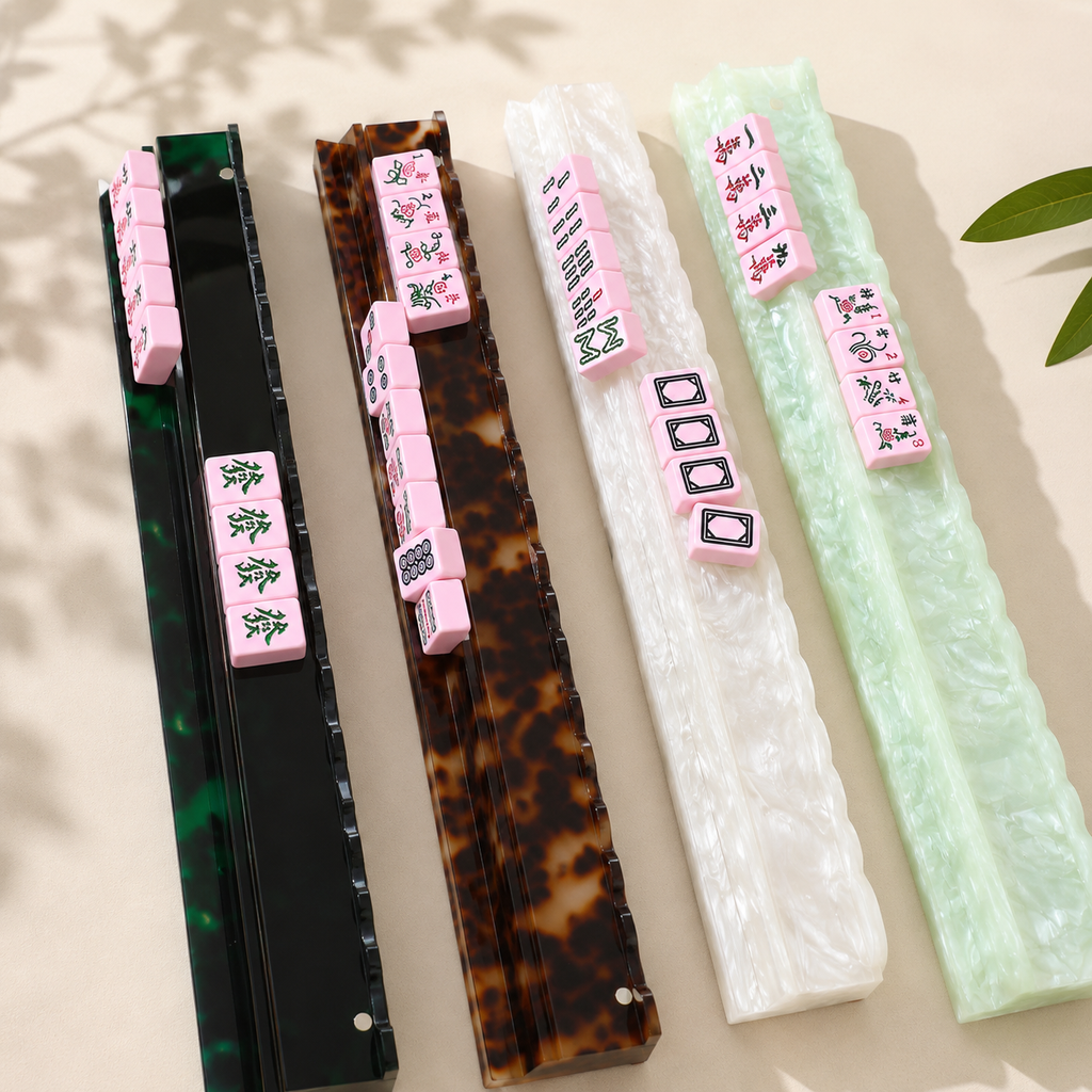 American Mahjong Racks Set–20" Acrylic Tile Racks & Pushers: Light Tortoise Brown