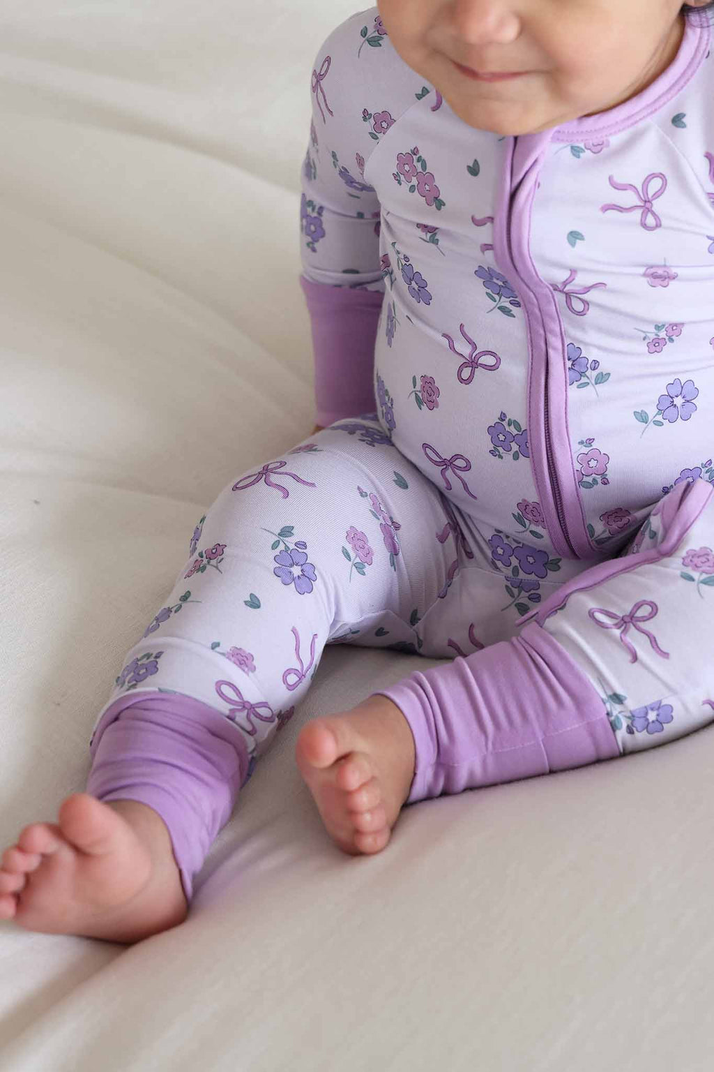 Ribbon & Roses Convertible Zip Romper | Purple: 3-6 months