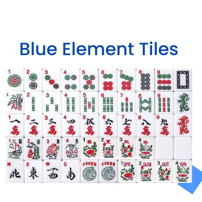 Mahjong Studios – Blue Element American Mahjong Tile Set (166 Tiles) PREORDER: Tiles +Tile Bag +Dice & Instructions + Box