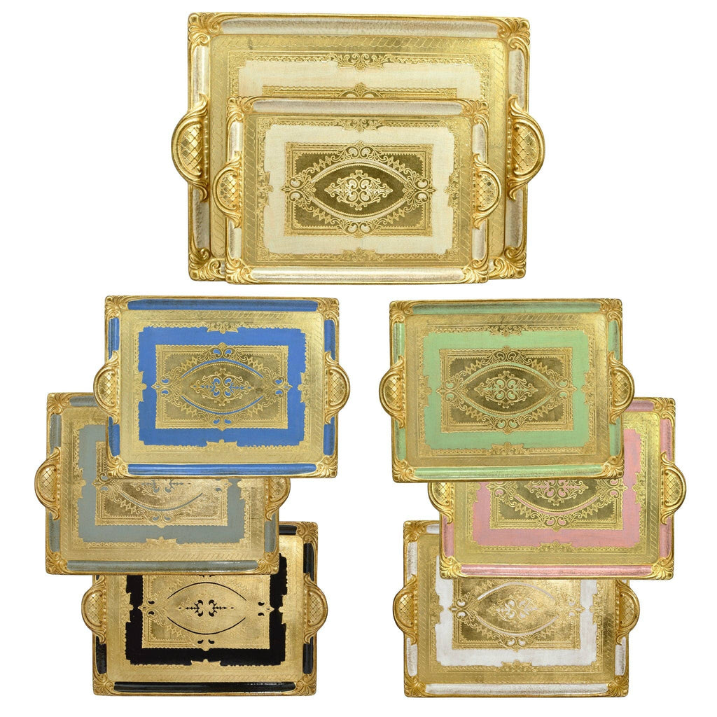 Florentine Carved Rectangle Tray with Handles, M or L, Made in Italy: Cappuccino / Medium
