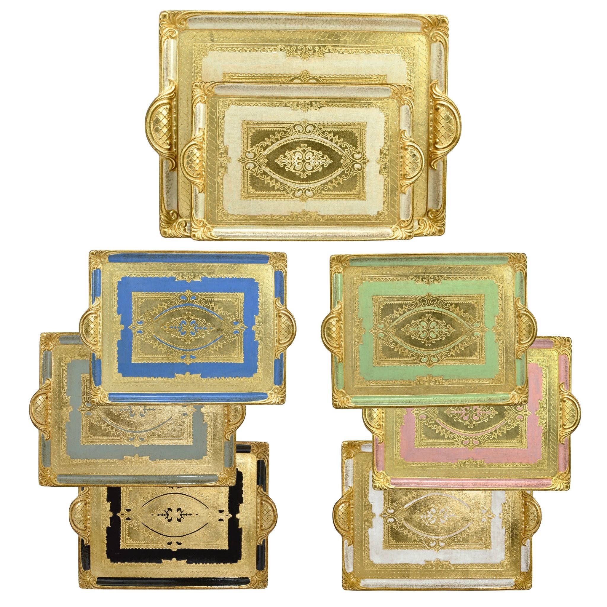 Florentine Carved Rectangle Tray with Handles, M or L, Made in Italy: Cappuccino / Medium